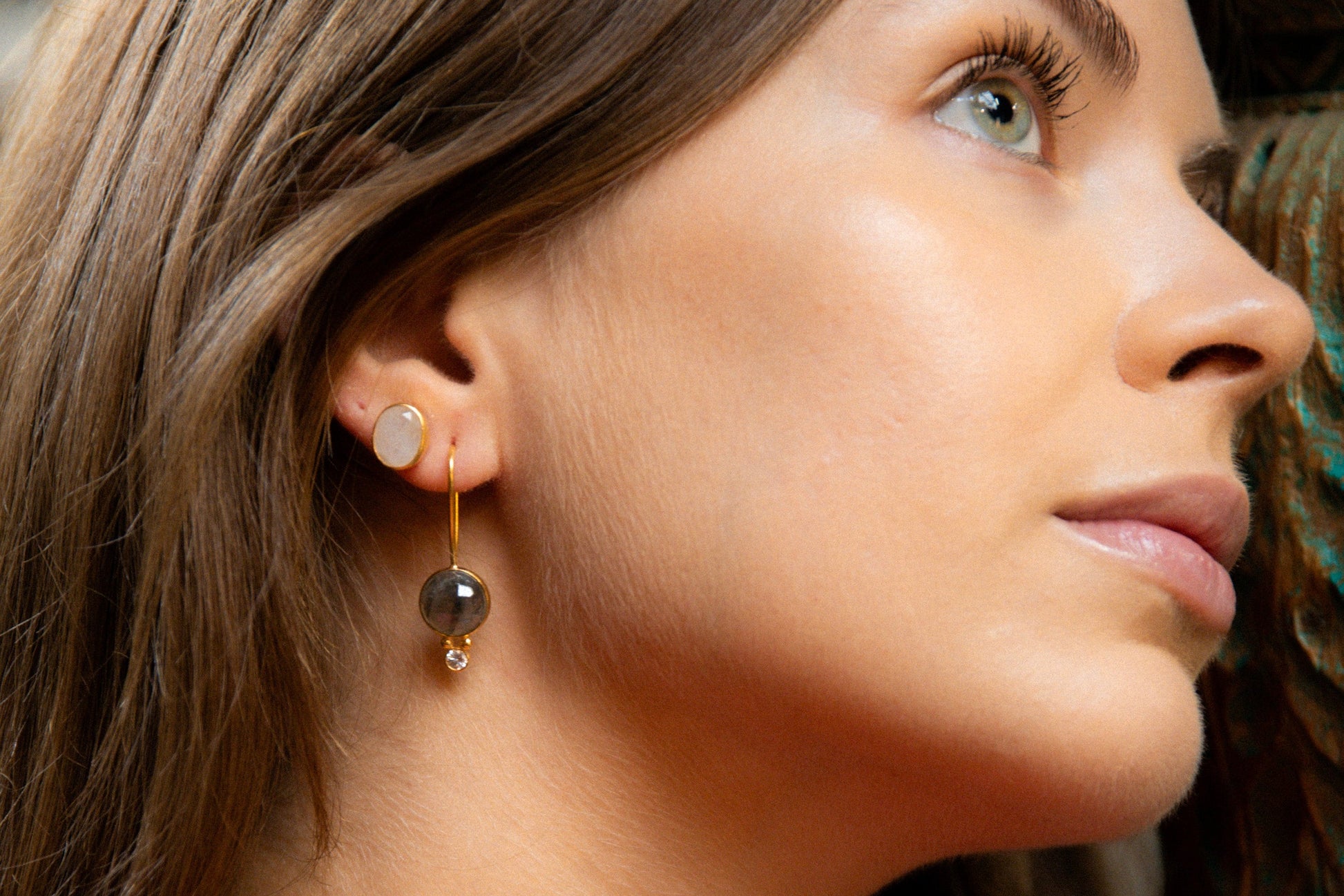 Boucles Dara Labradorite Argent Plaqué Or