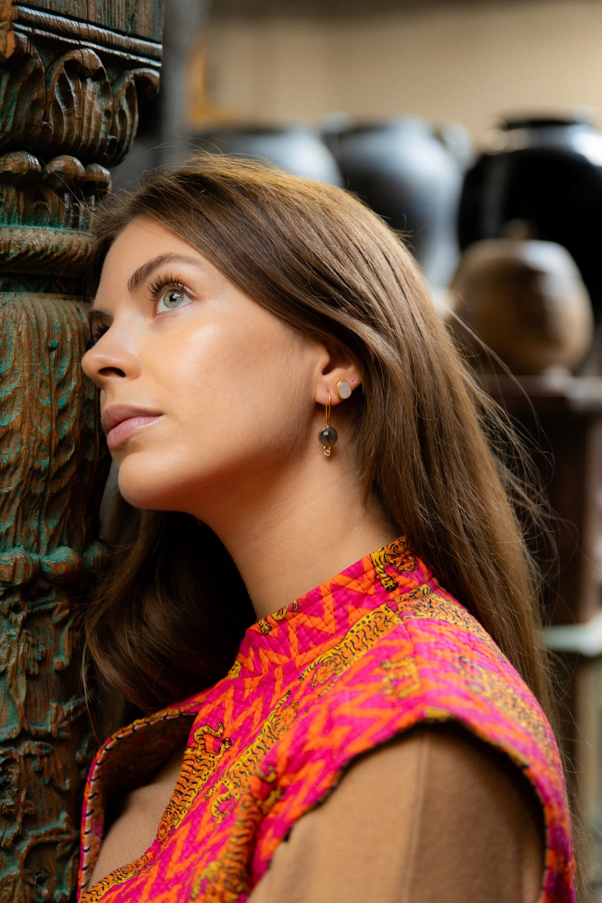 Boucles Dara Labradorite Argent Plaqué Or