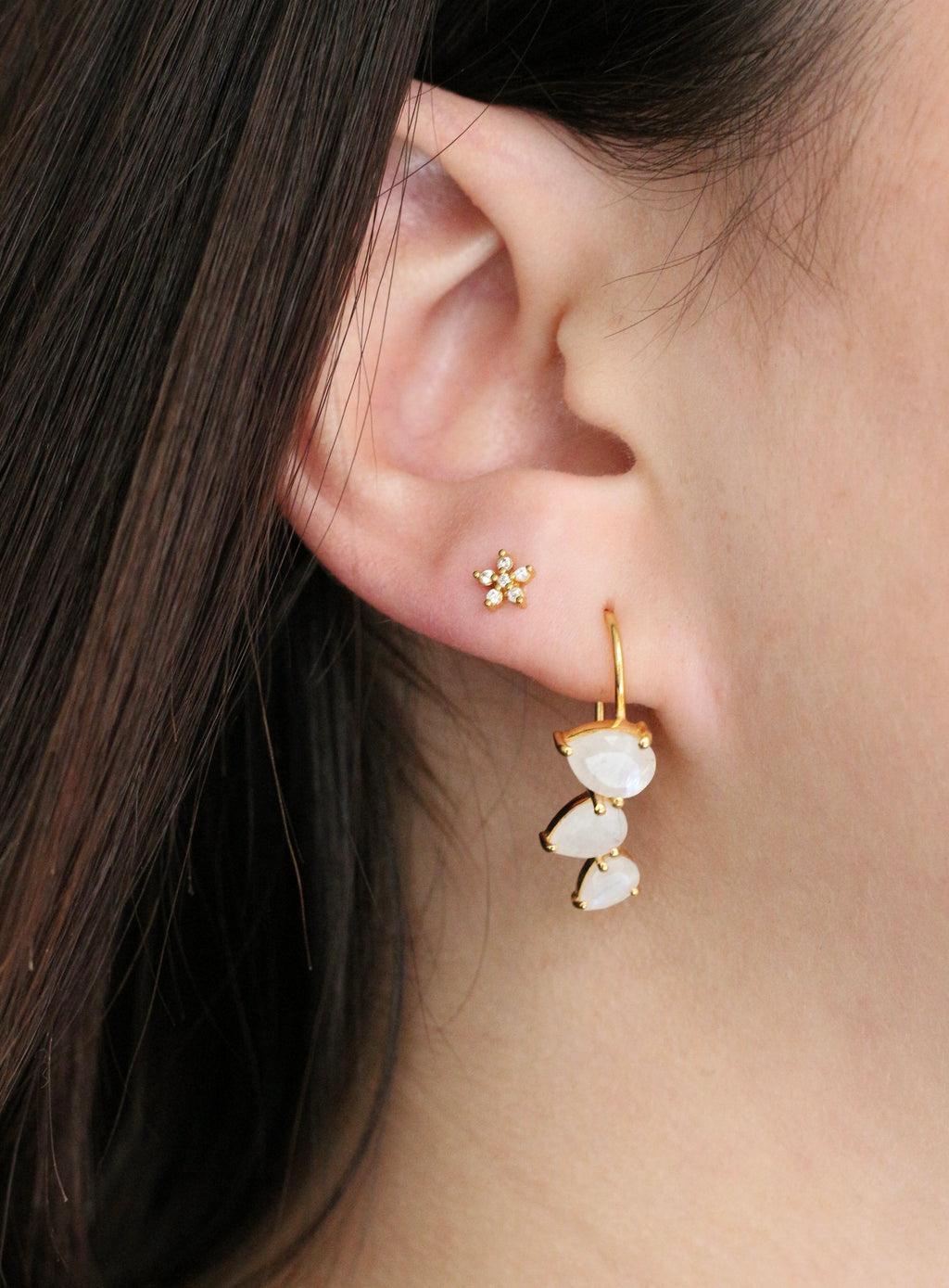 Boucles Eden Pierre de Lune Argent plaqué or