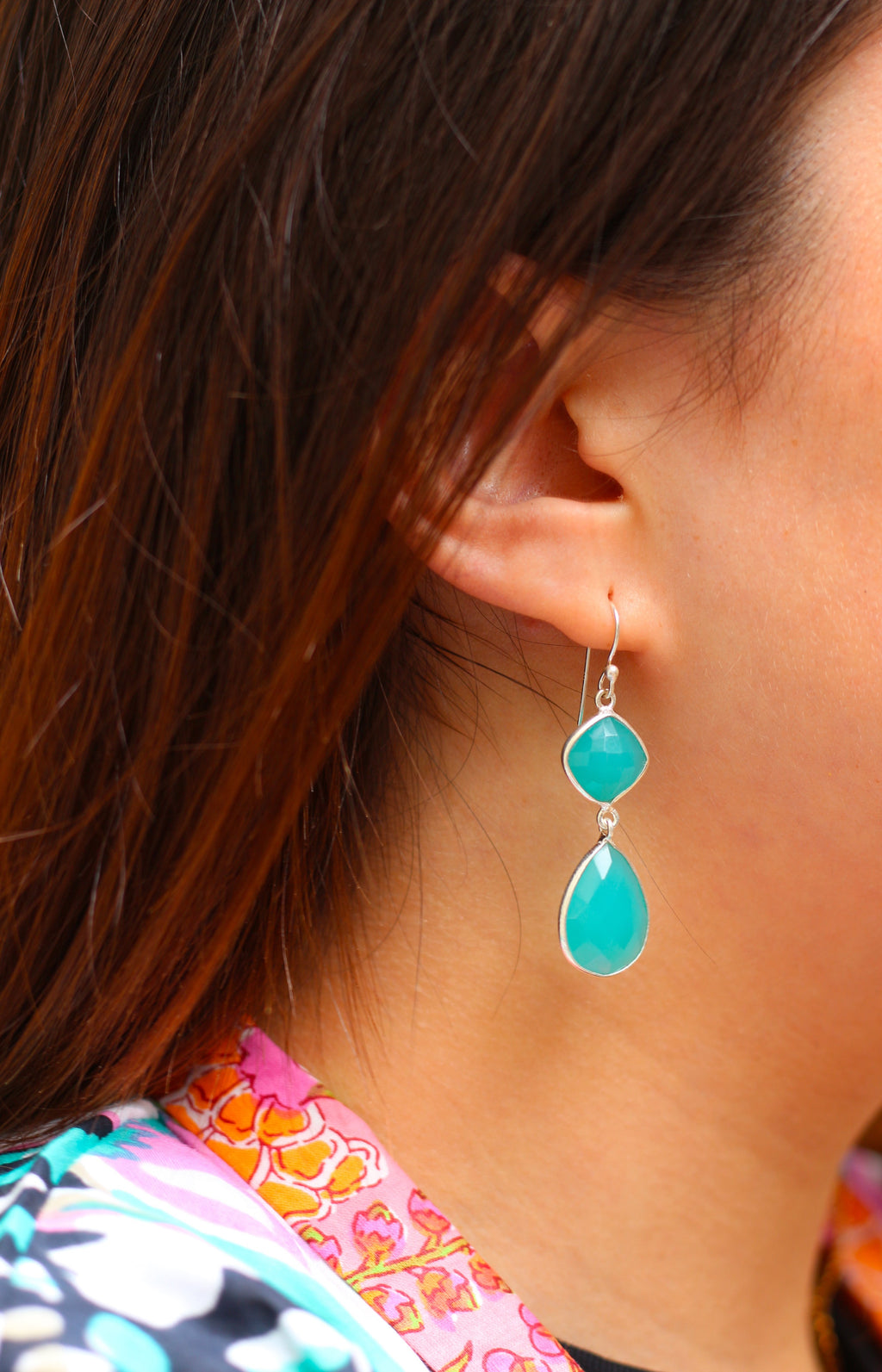 Boucles Ella Argent Aqua Calcédoine