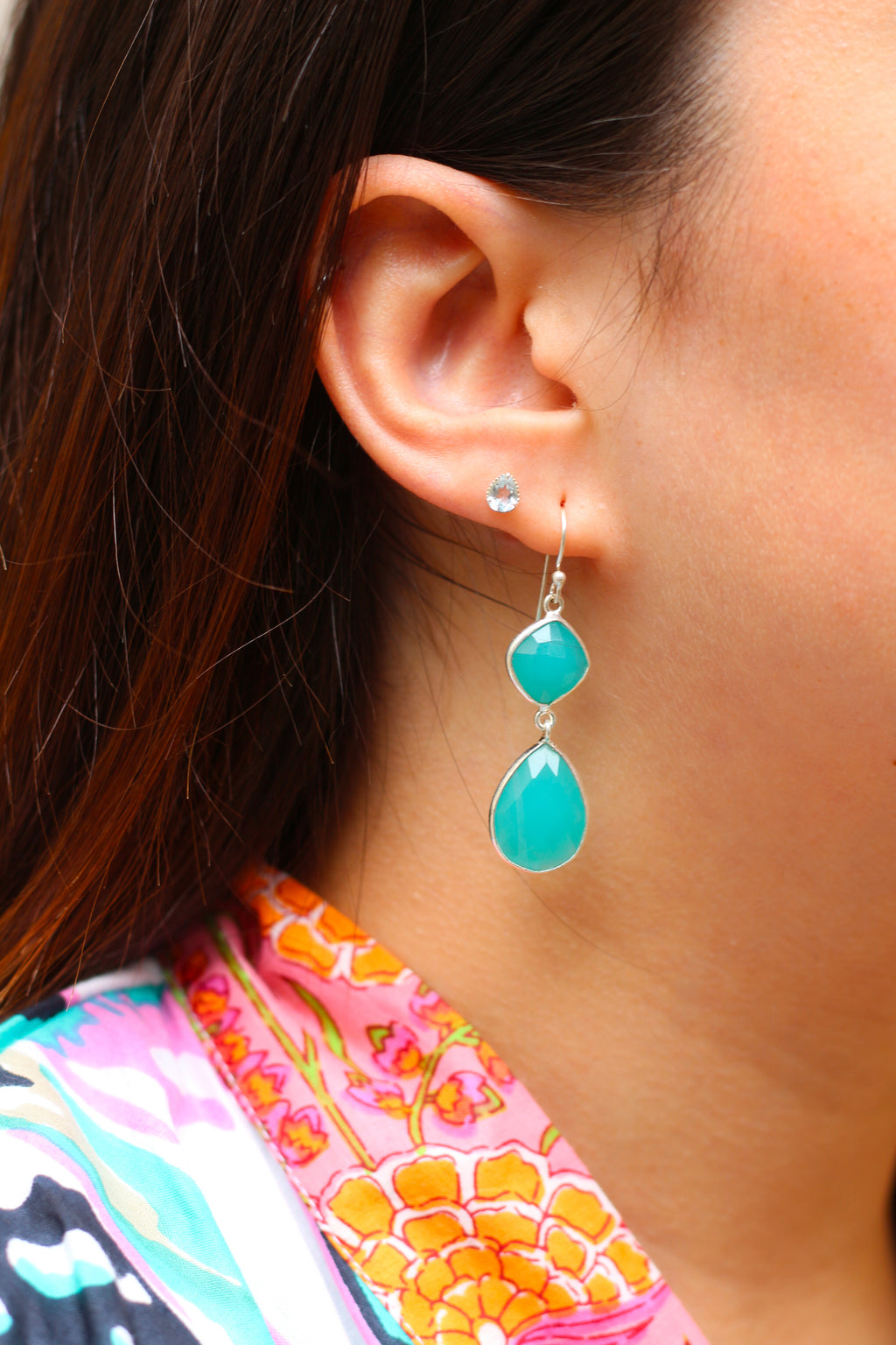 Boucles Ella Argent Aqua Calcédoine