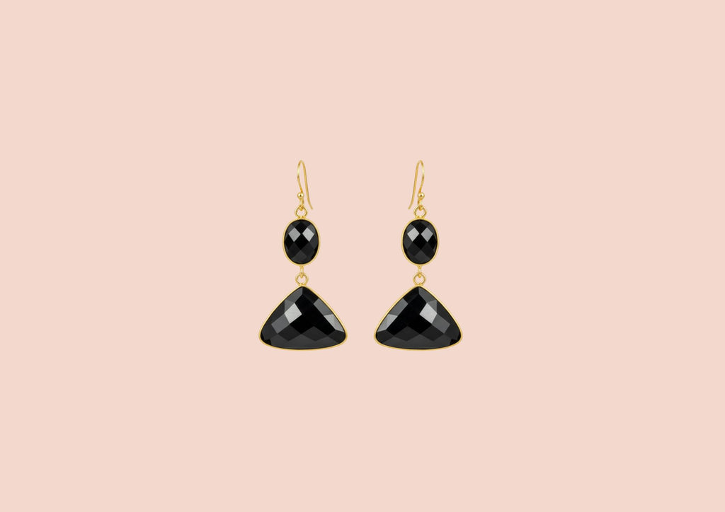 Boucles Emma Argent Plaqué Or Spinelle Noire