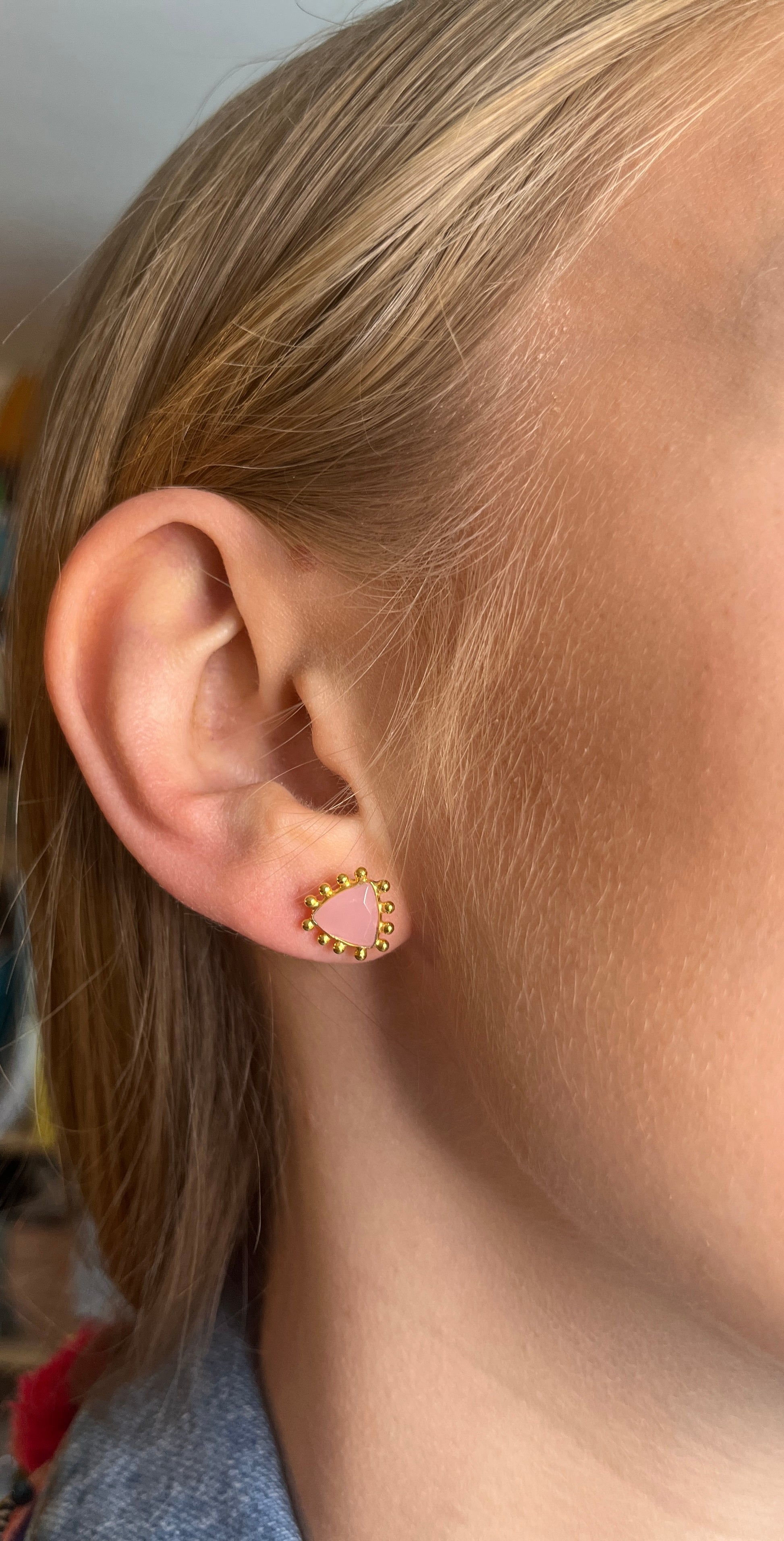 Boucles Clous Tria Calcédoine rose Argent Plaqué Or