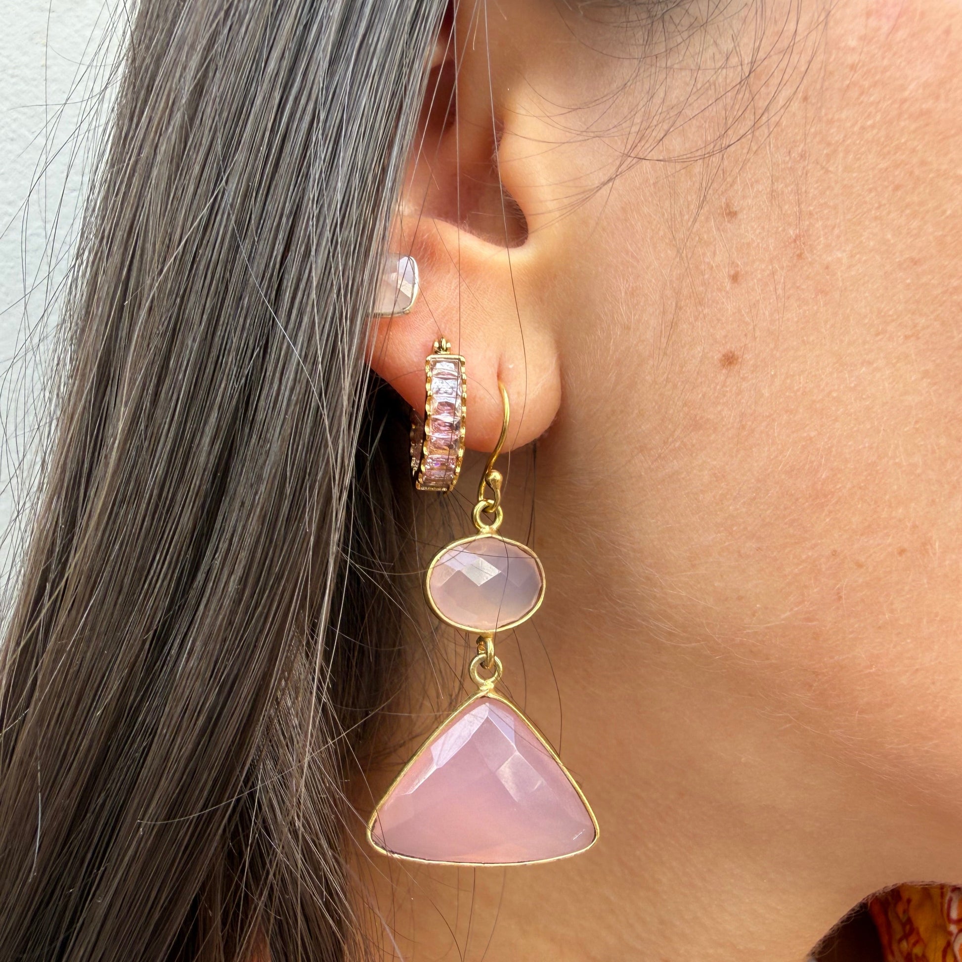 Boucles Emma Argent Plaqué Or Calcédoine Rose