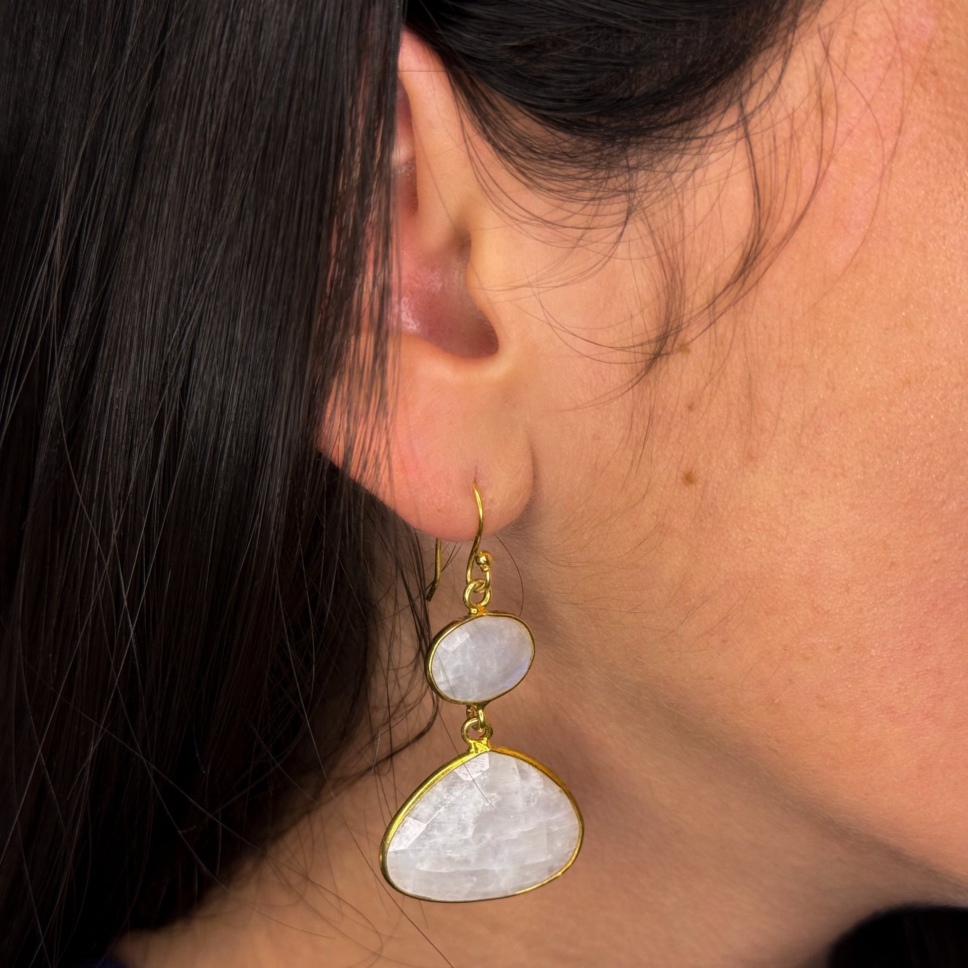 Boucles Emma Argent Plaqué Or Pierre de Lune