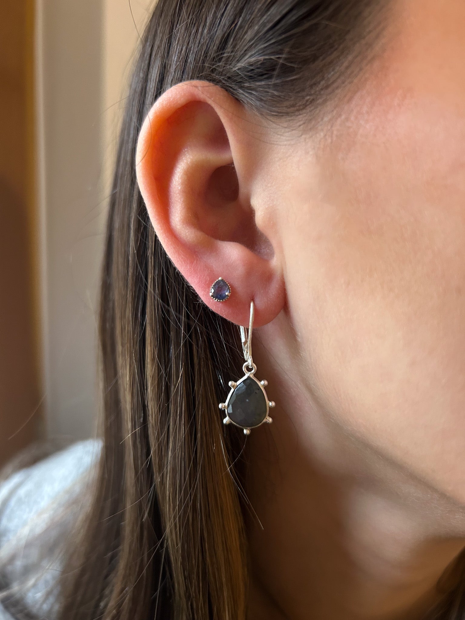 Boucles d'Oreilles Lombock Labradorite Argent