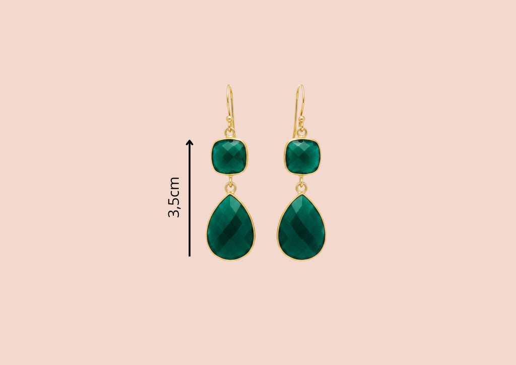 Boucles d'oreilles Agra argent plaqué or Onyx Vert
