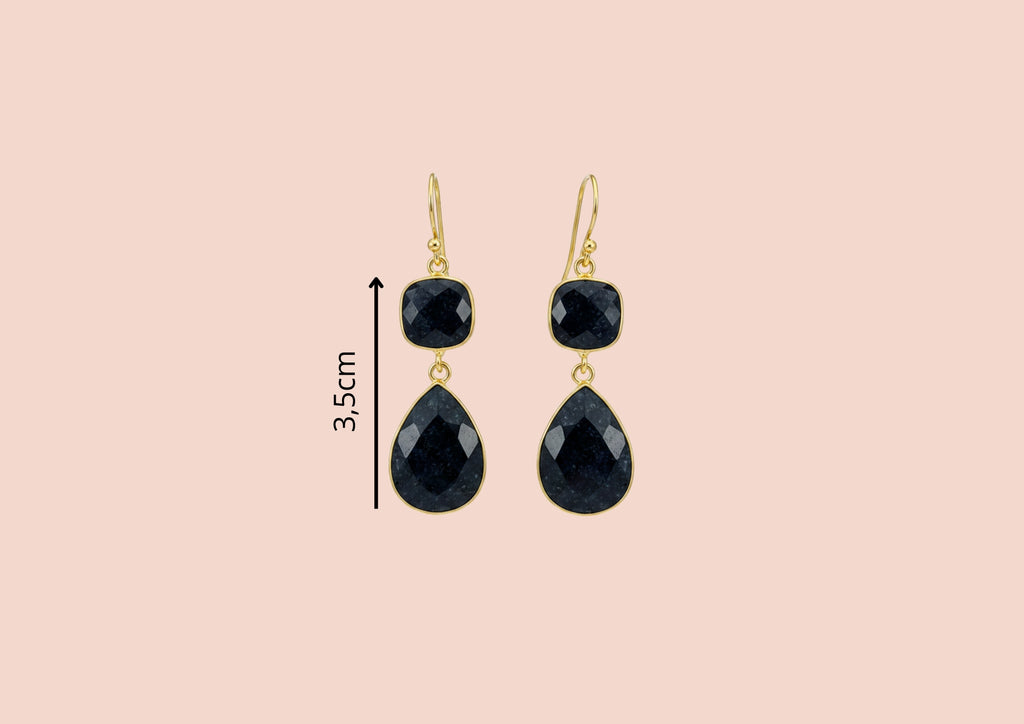 Boucles d'oreilles Agra argent plaqué or Spinelle noire