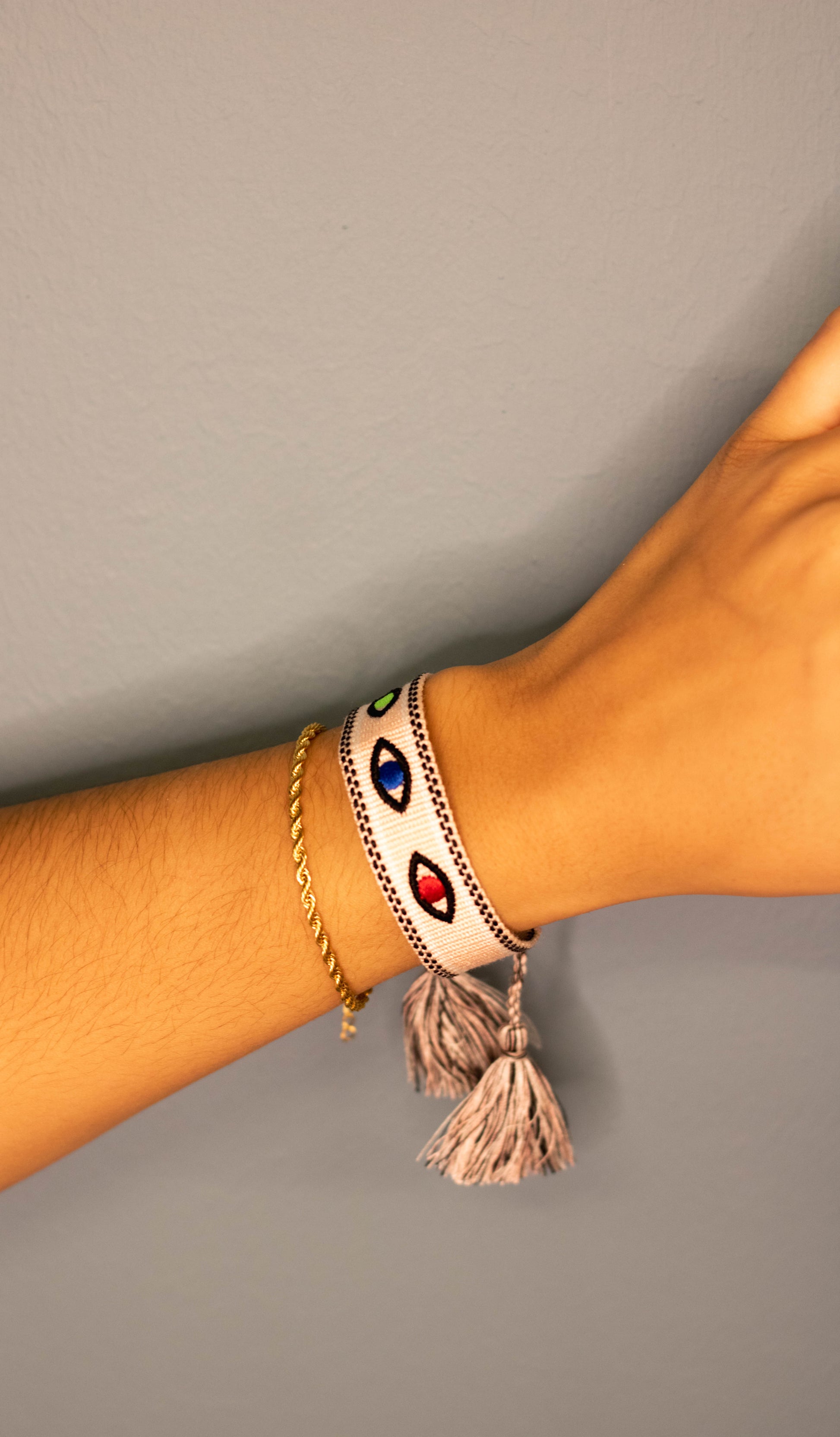 Bracelet Tissé Orya Rose Oeil Porte Bonheur