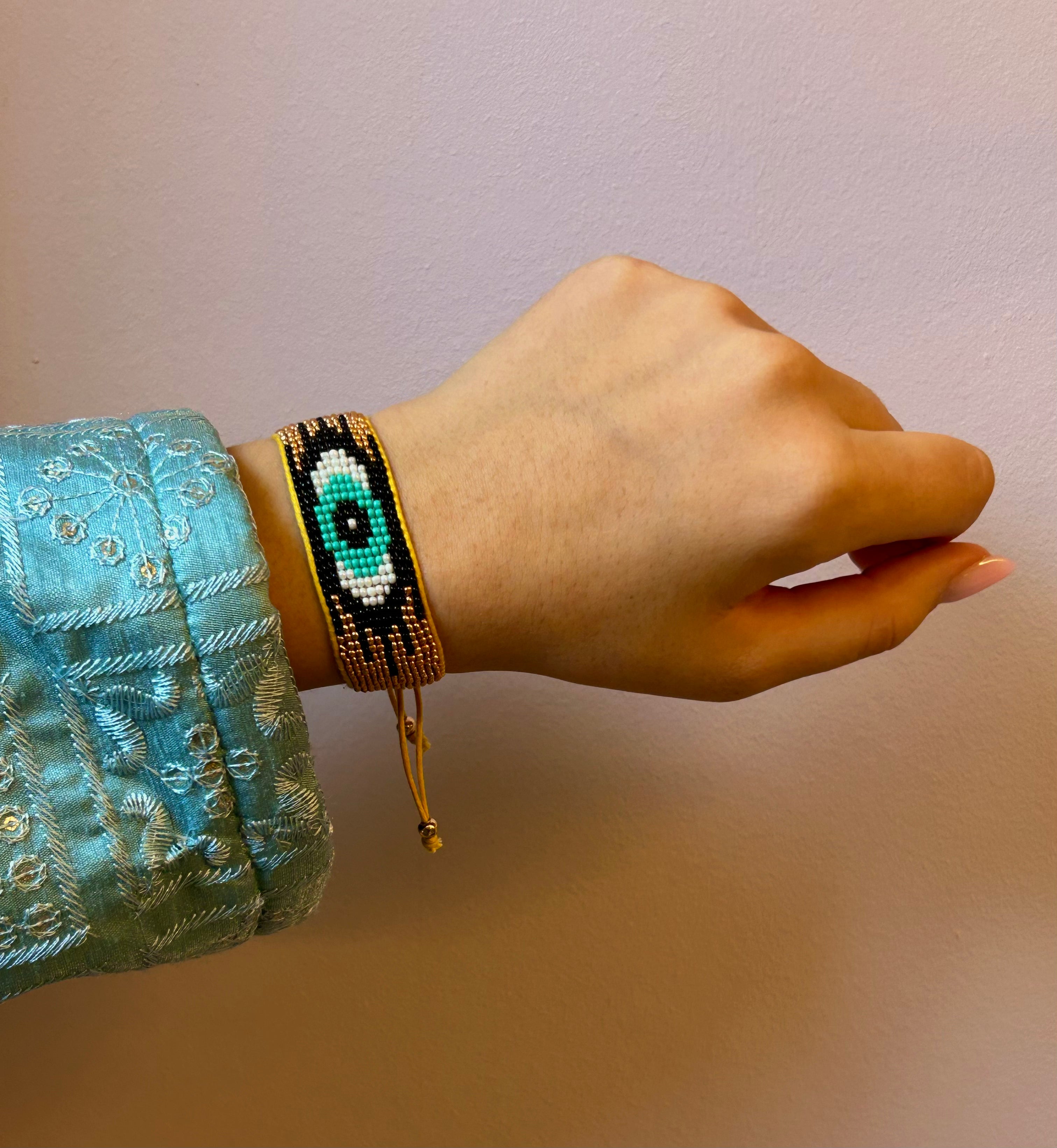 Bracelet en Perles Evil Eye Doré