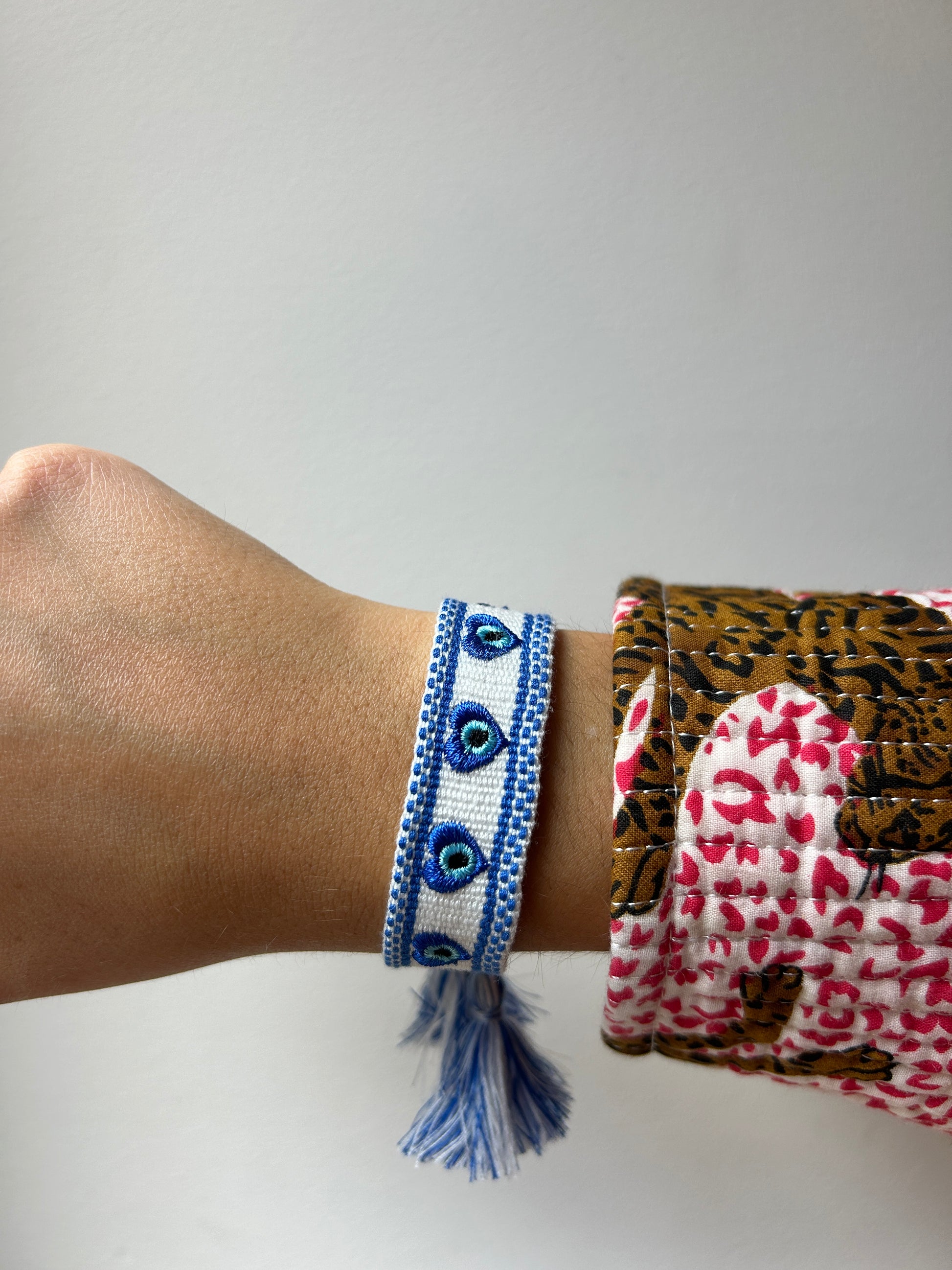 Bracelet femme Tissé Orya Blanc Oeil Bleu