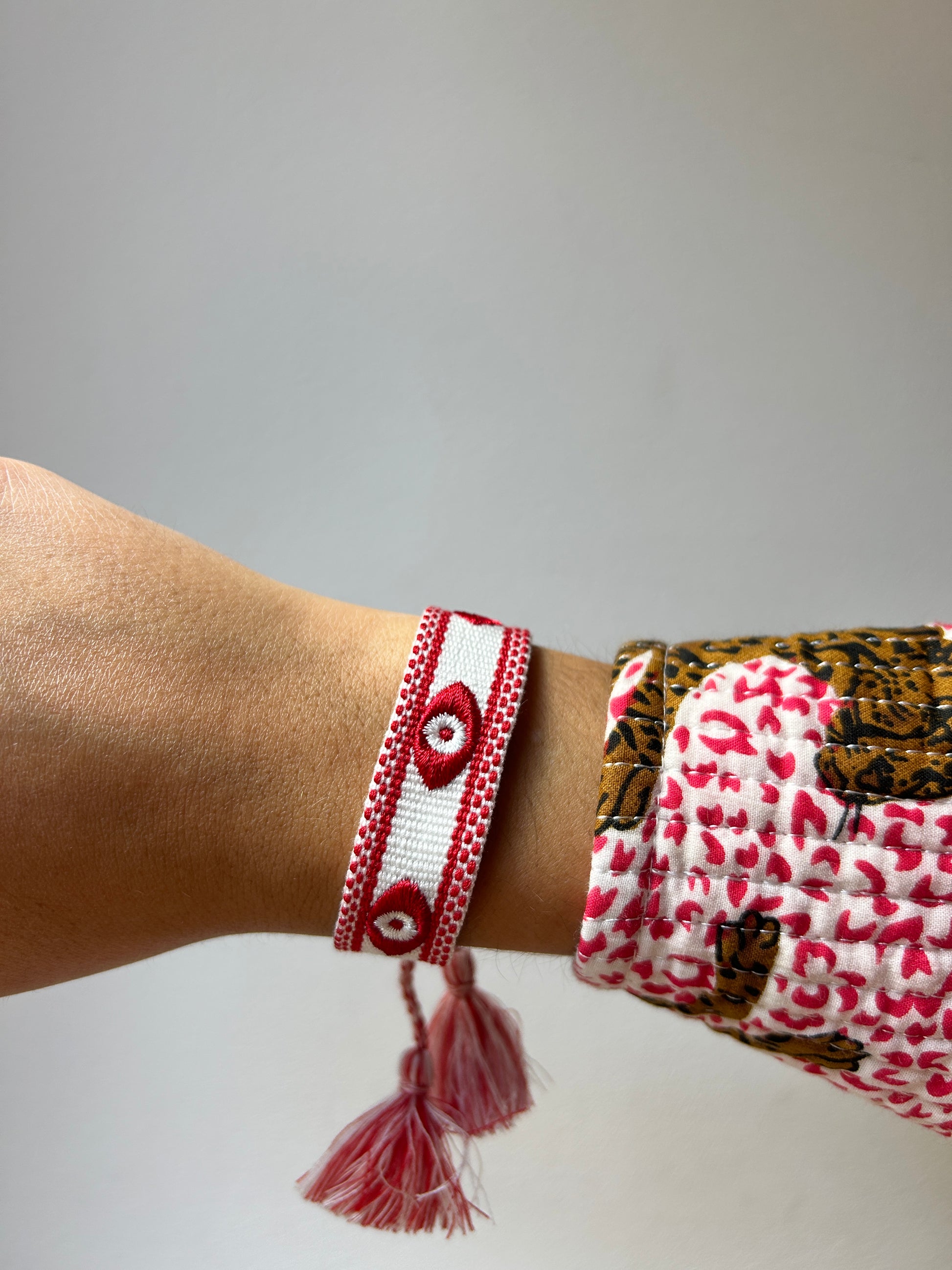 Bracelet femme  Tissé Orya Blanc Oeil Rouge - Jolly Jungle 