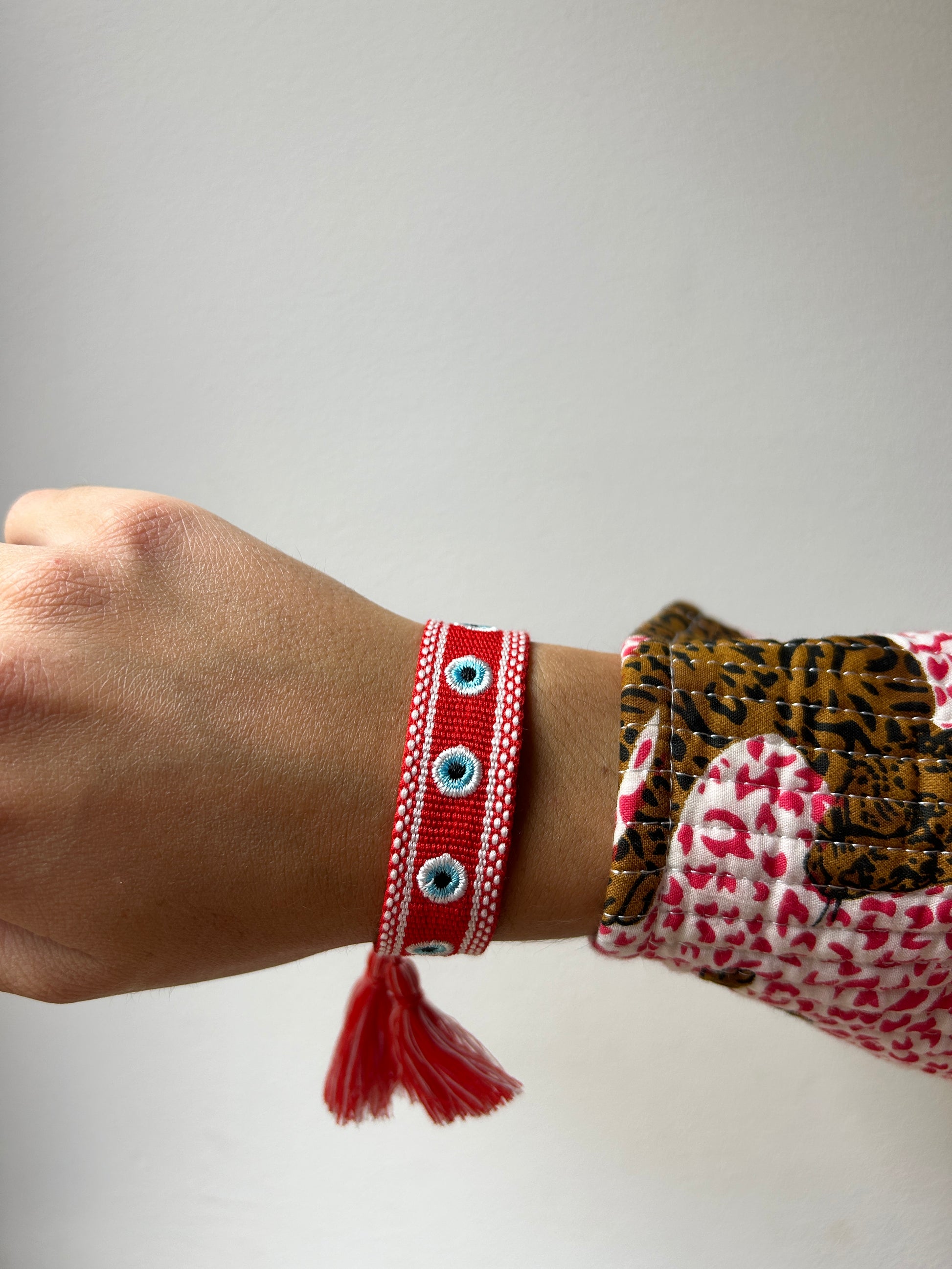 Bracelet femme Tissé Orya Rouge Oeil Porte Bonheur - Jolly Jungle 