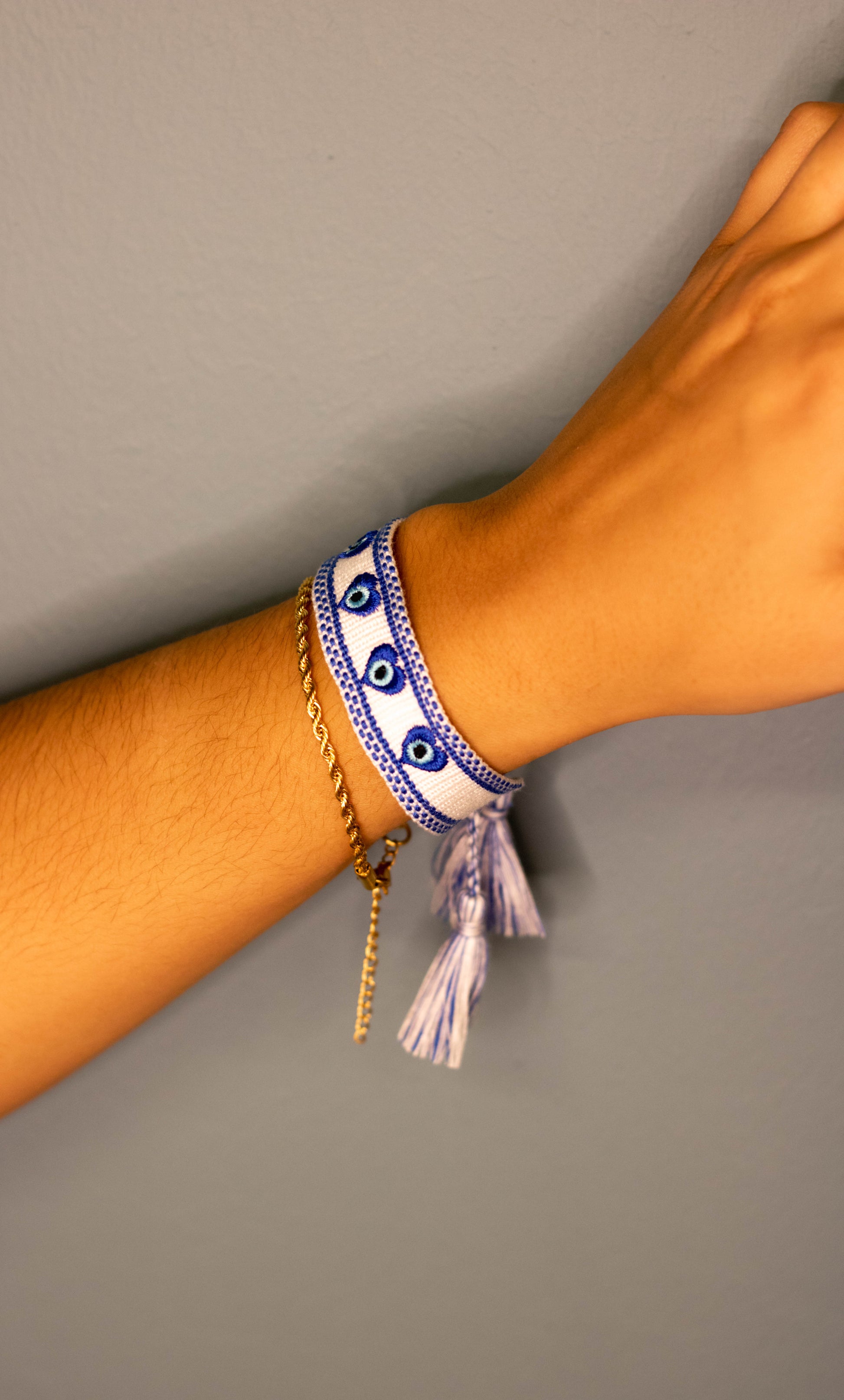 Bracelet Tissé Orya Blanc Oeil Bleu