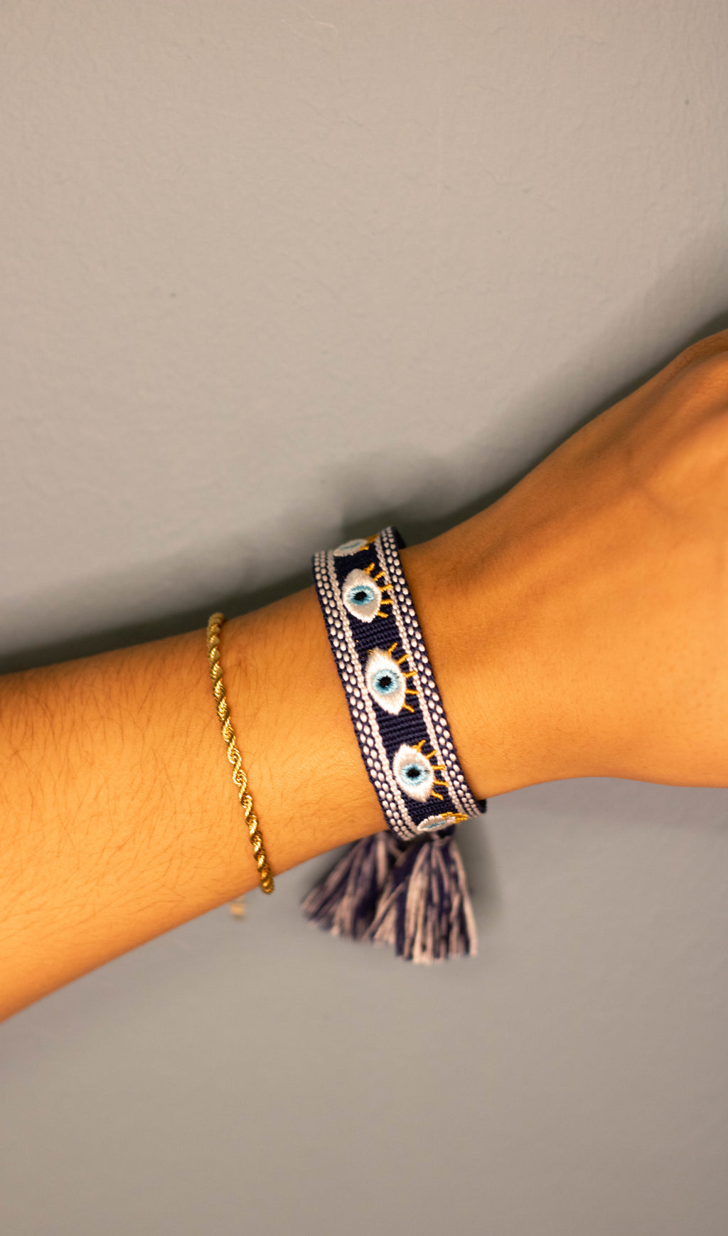 Bracelet Tissé Orya Bleu Marine Oeil Blanc
