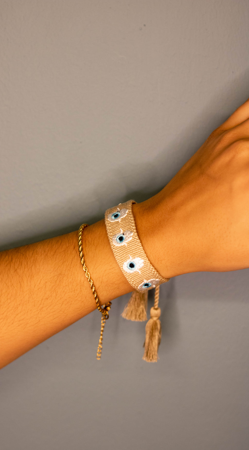 Woven Bracelet Orya Beige Lucky Eye