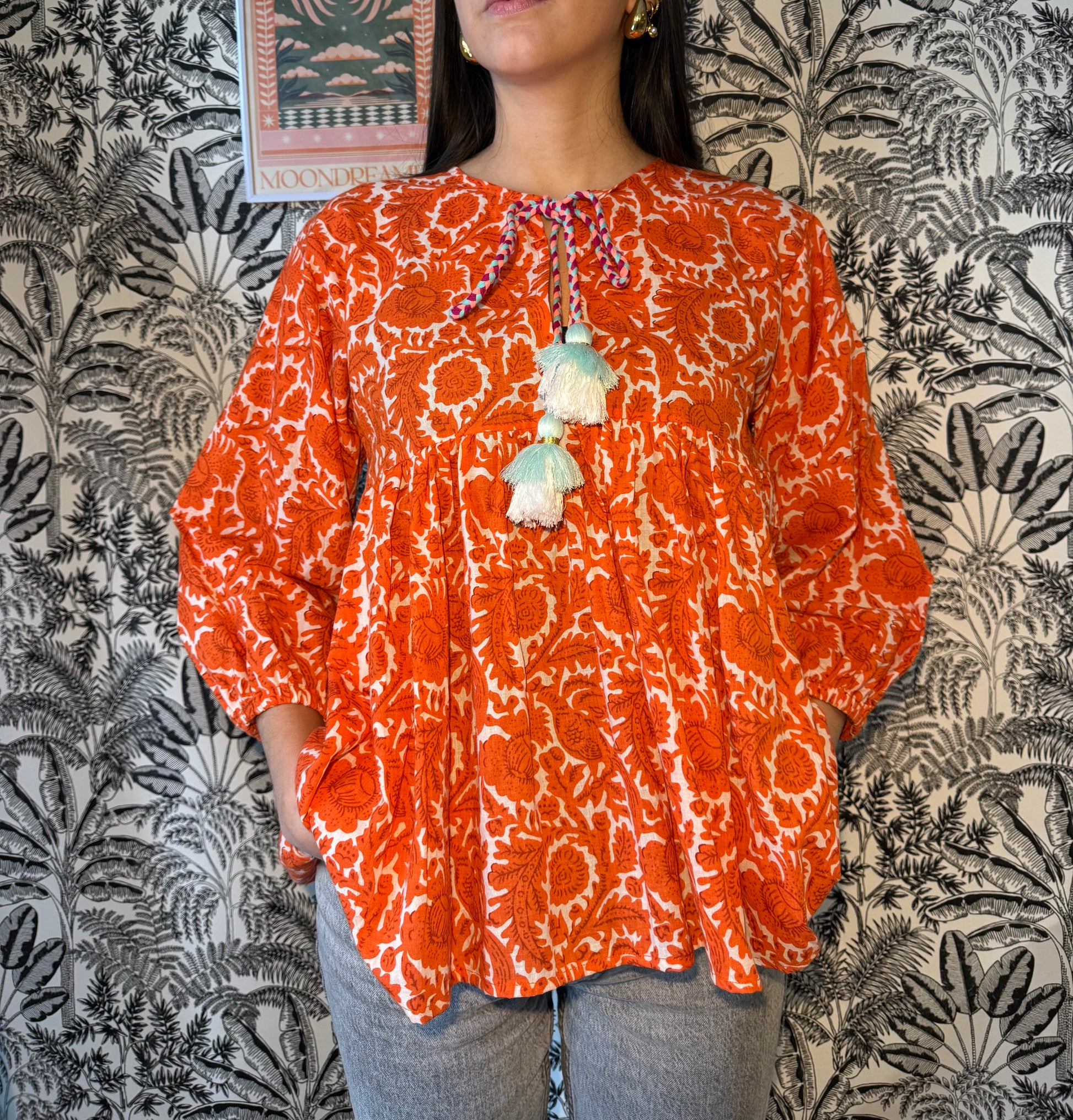 Chemisier fleuri orange