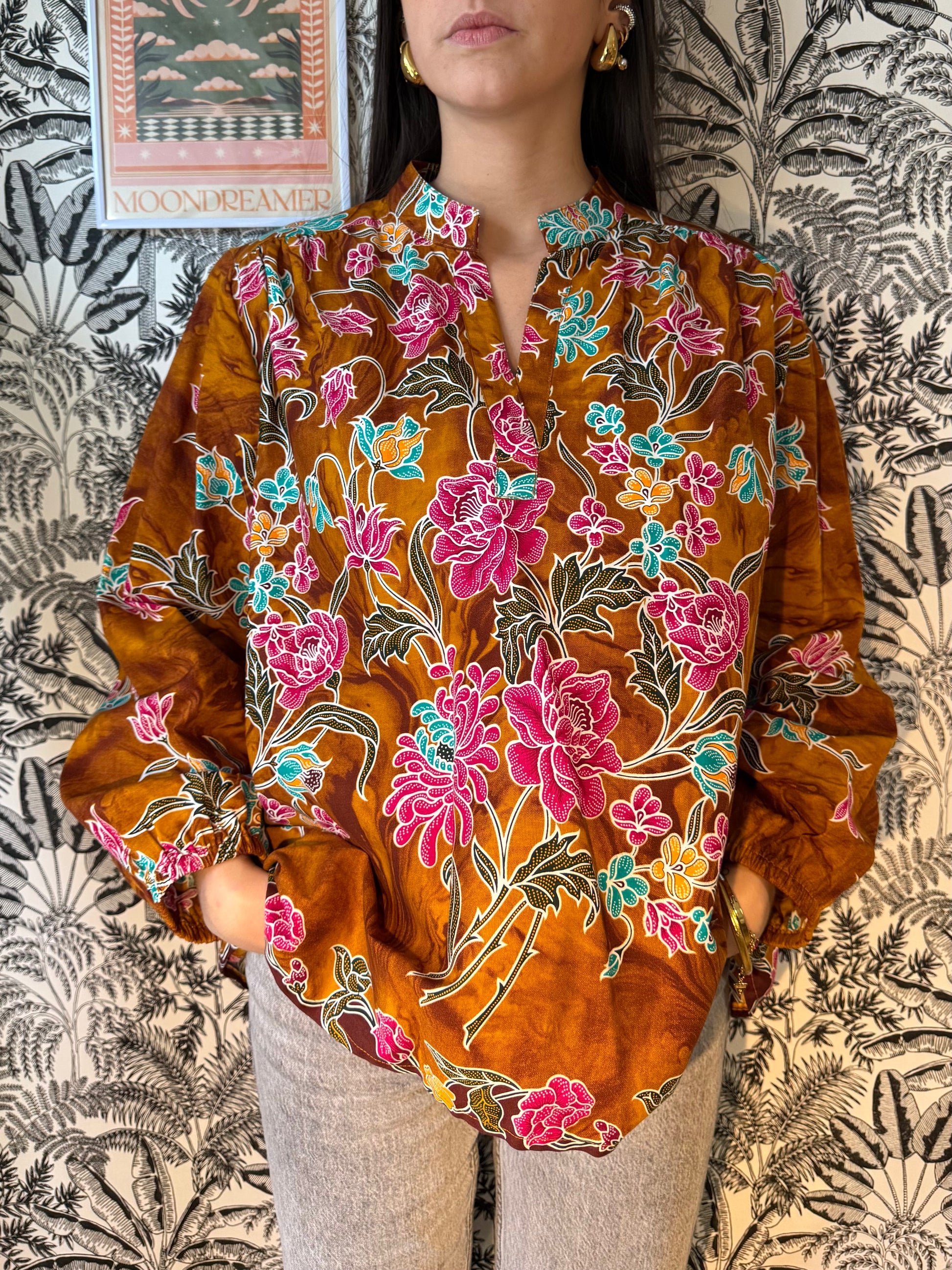 Chemisier fleurs marrons