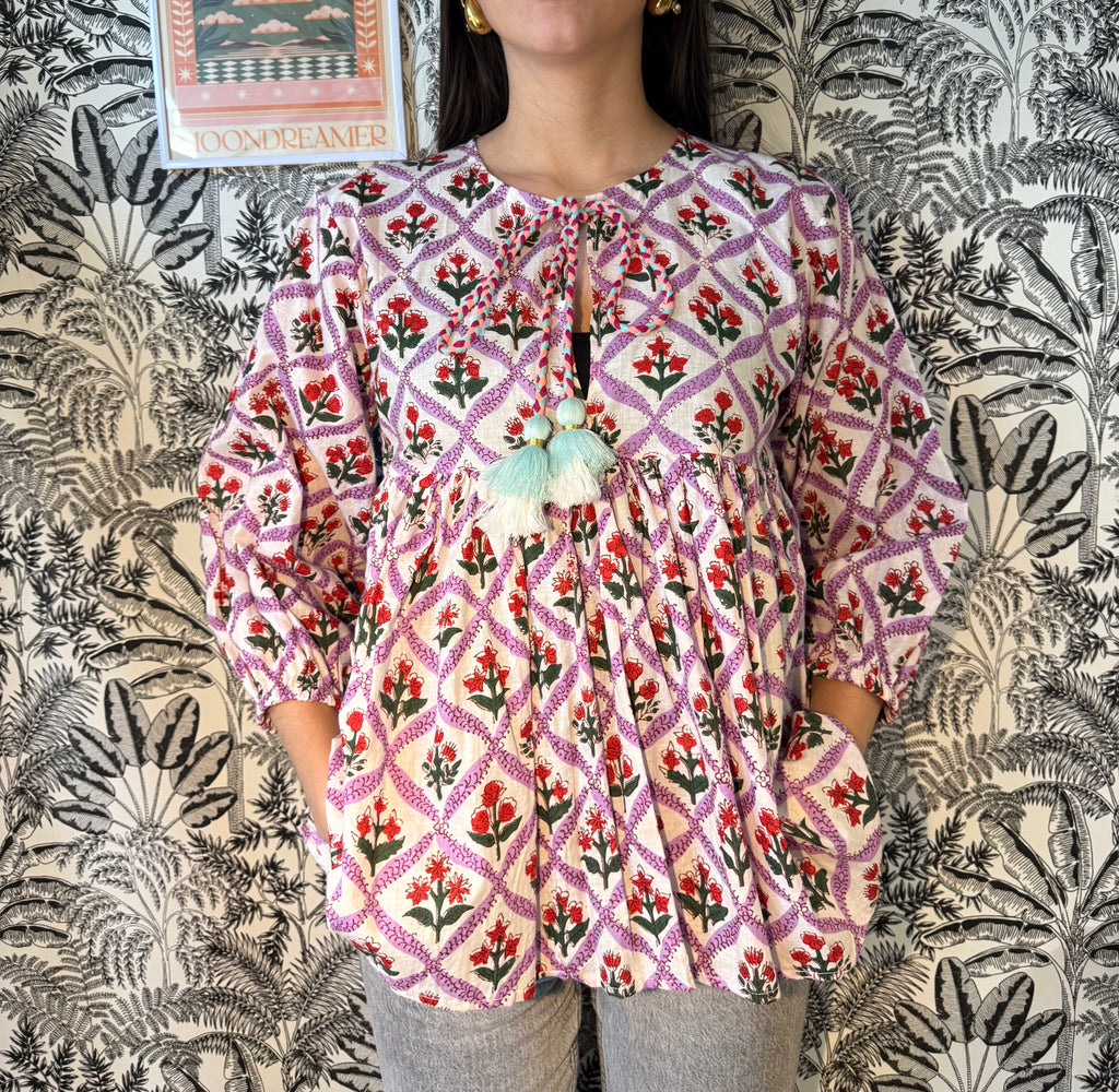 Chemisier fleurs mauves