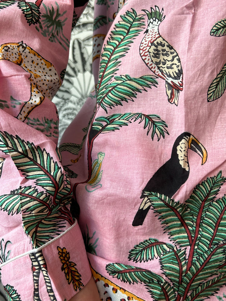 Closeup Pyjama blockprint savane rose jolly jungle