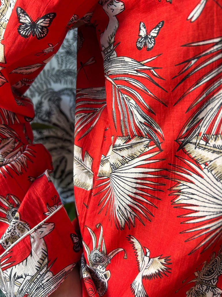 Closeup Pyjama blockprint savane rouge jolly jungle