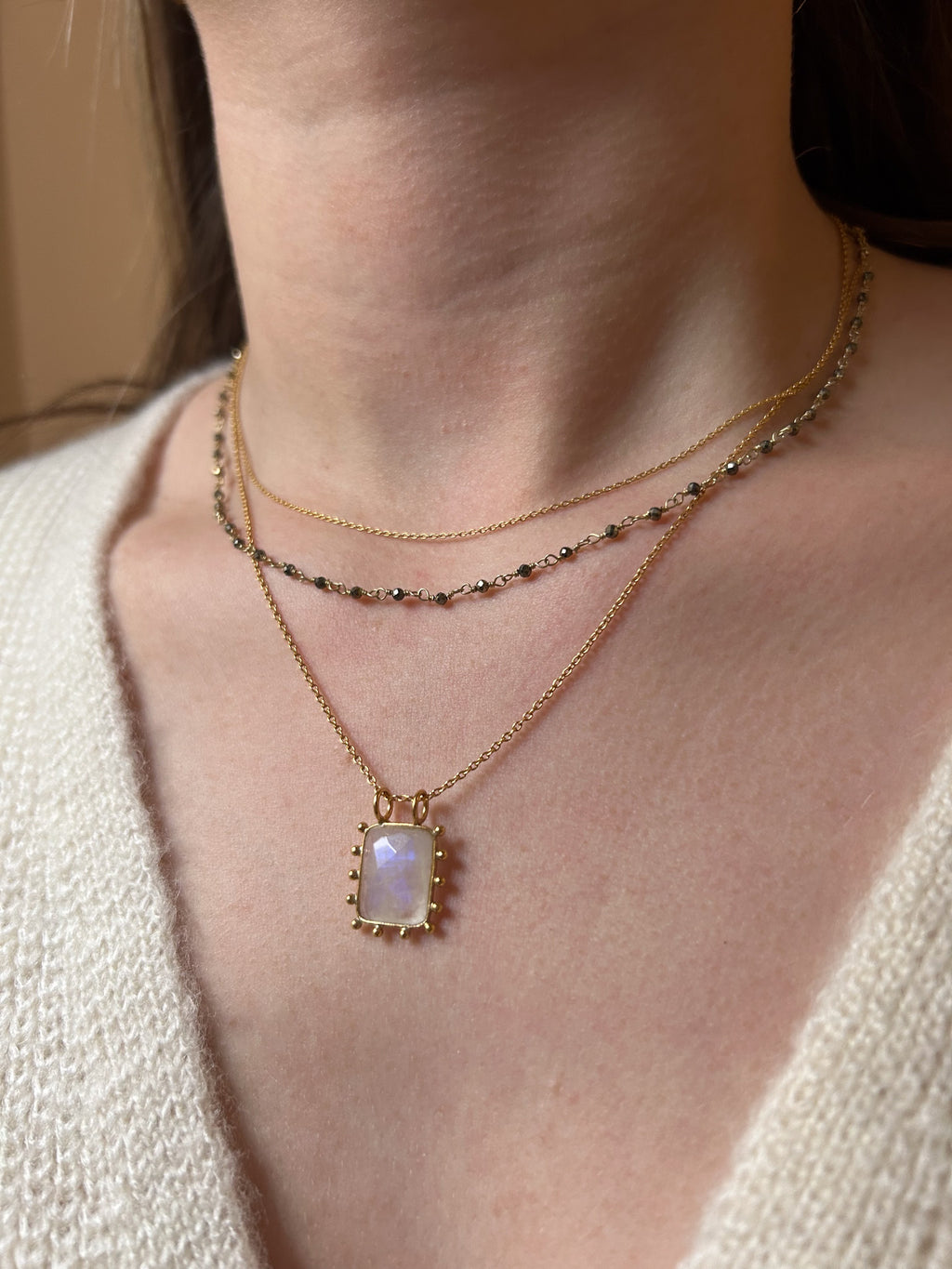 Bali Moonstone Silver Plated Gold Necklace