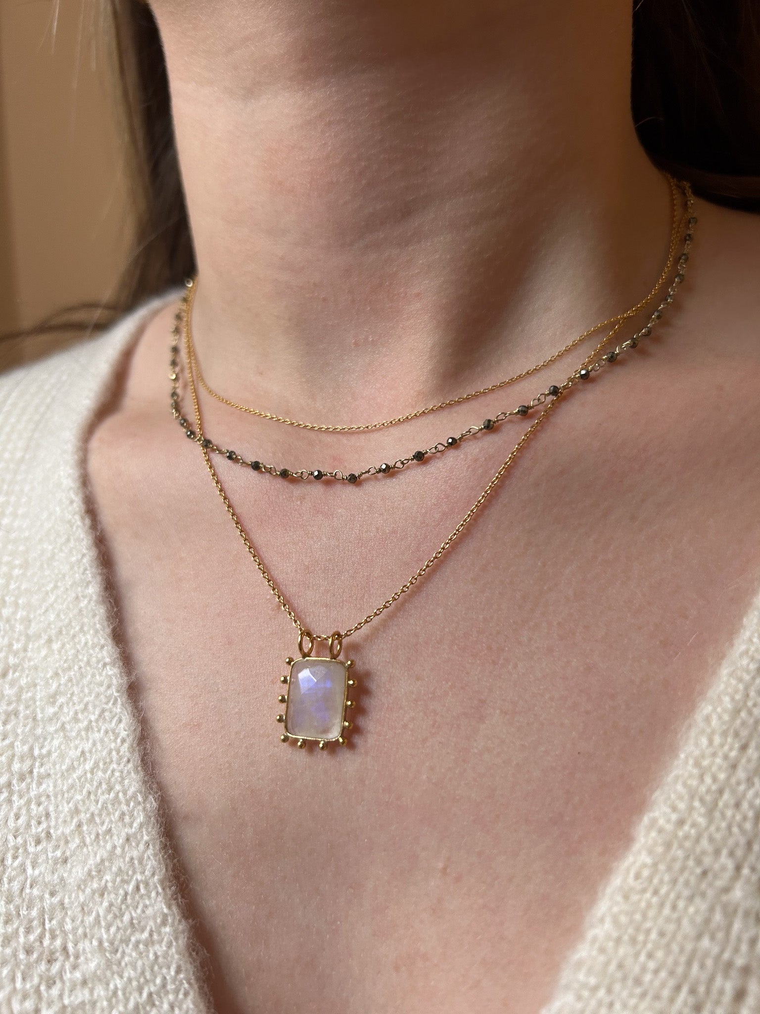 Bali Moonstone Silver Plated Gold Necklace