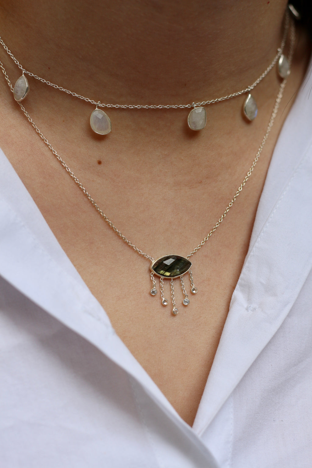 Collier Evil Eyes Labradorite Argent - Jolly Jungle