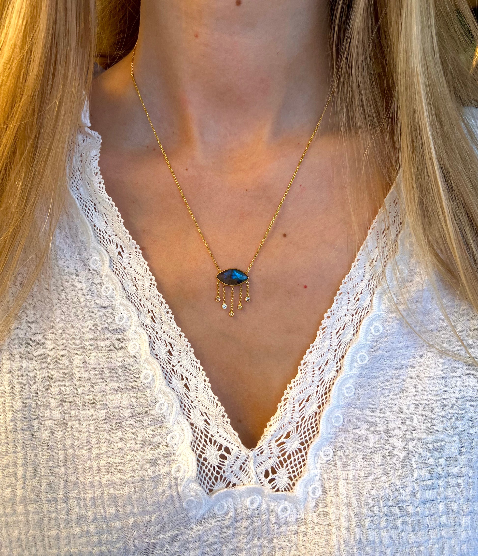 Collier Evil Eyes Labradorite Argent Plaqué Or - Jolly Jungle 