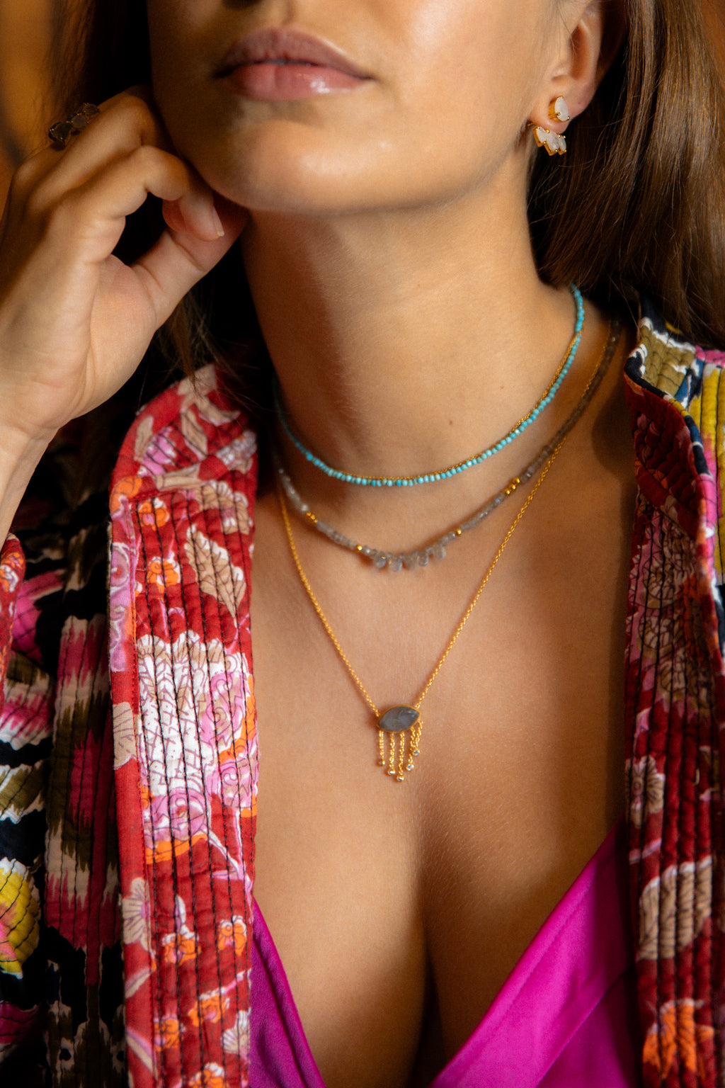 Collier Evil Eyes Labradorite Argent Plaqué Or - Jolly Jungle 