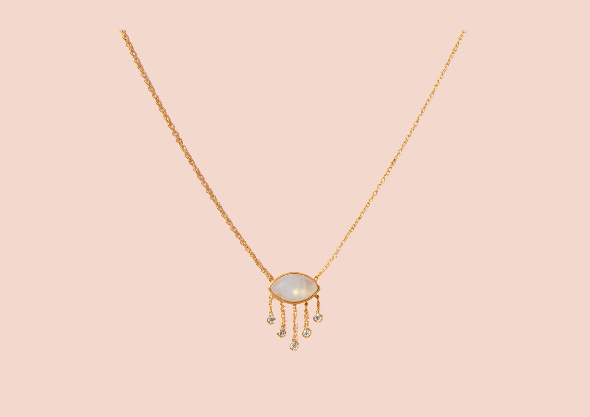 Collier Evil Eyes Pierre de Lune Argent Plaqué Or