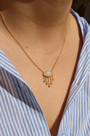 Collier Evil Eyes Pierre de Lune Argent Plaqué Or