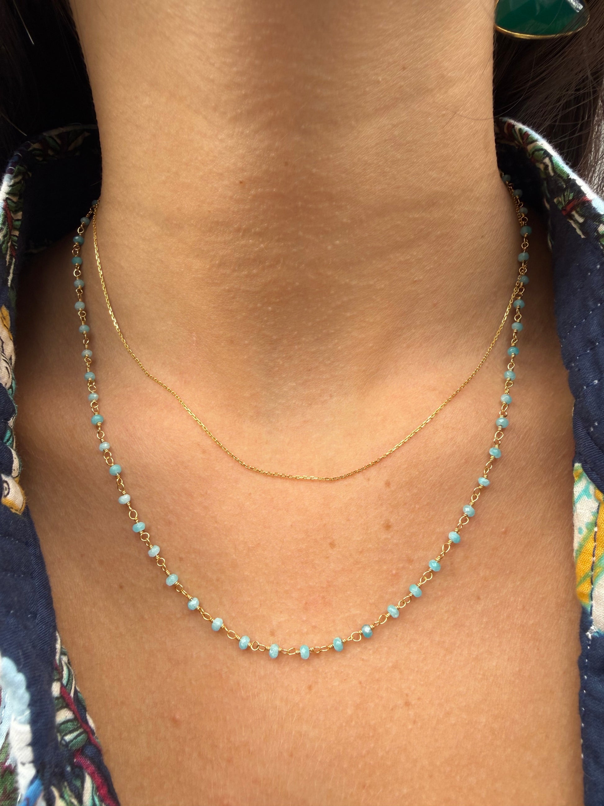 Double Paloma Silver Gold Plated Amazonite Necklace