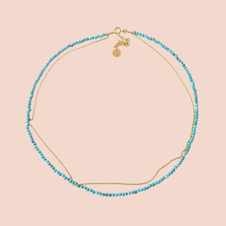 Collier ras du cou argent plaqué or turquoise Jolly Jungle