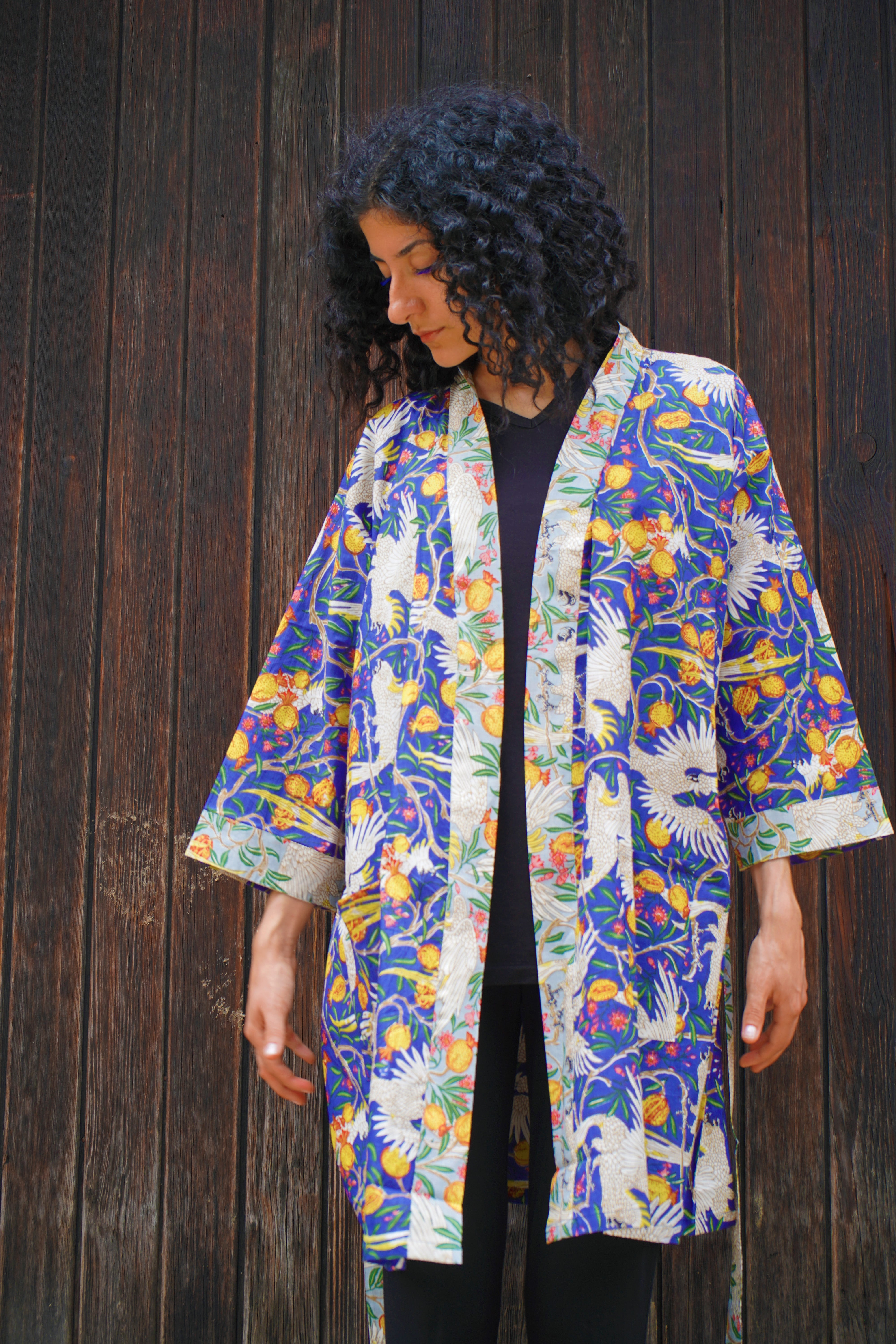 Kimono Mi-Long Bleu Cacatoès - Jolly Jungle