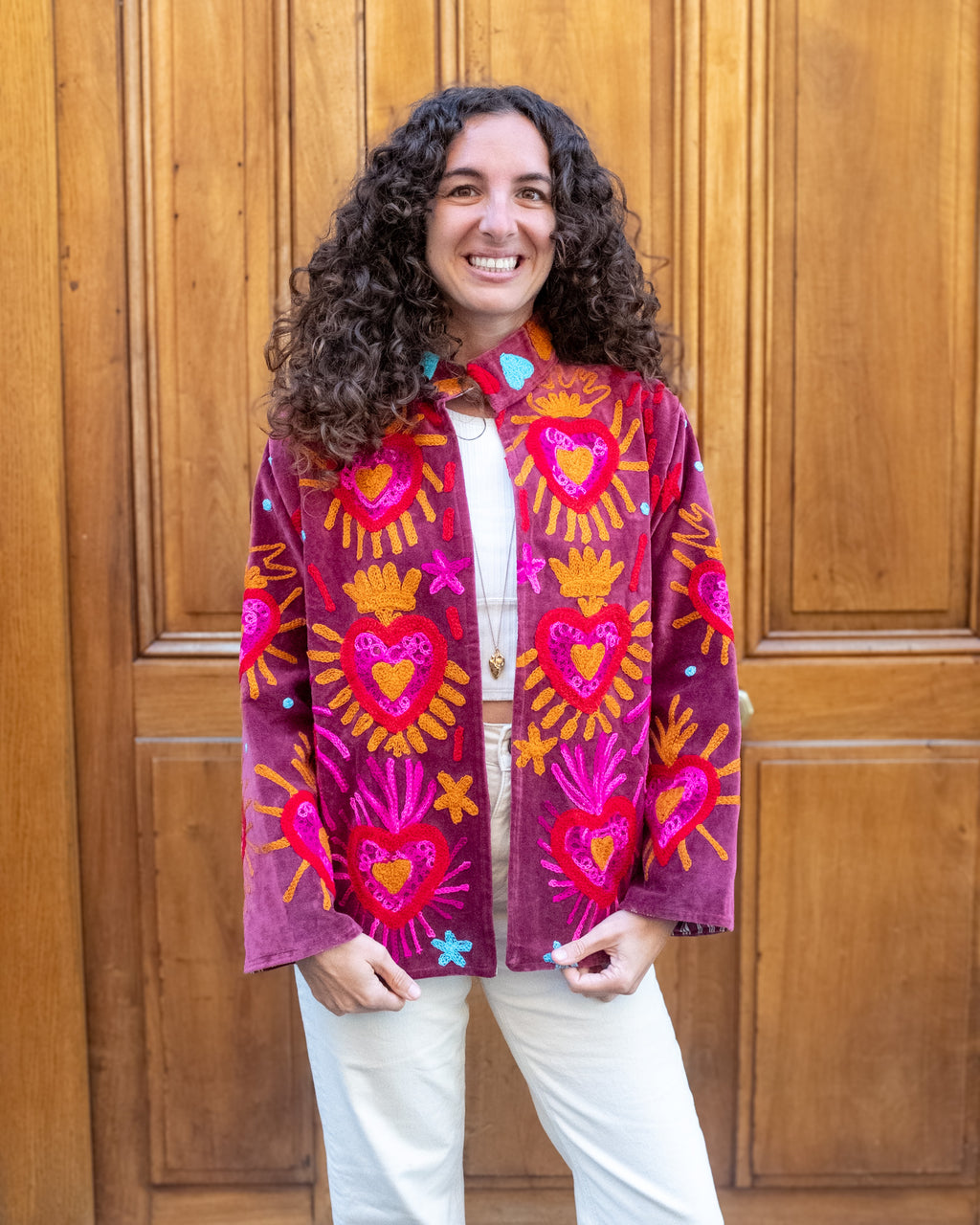 Veste brodée velours bordeaux "ex-voto"