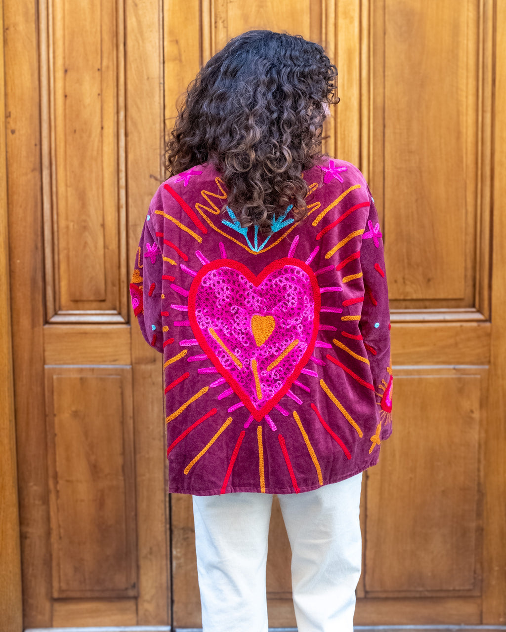 Veste brodée velours bordeaux "ex-voto"