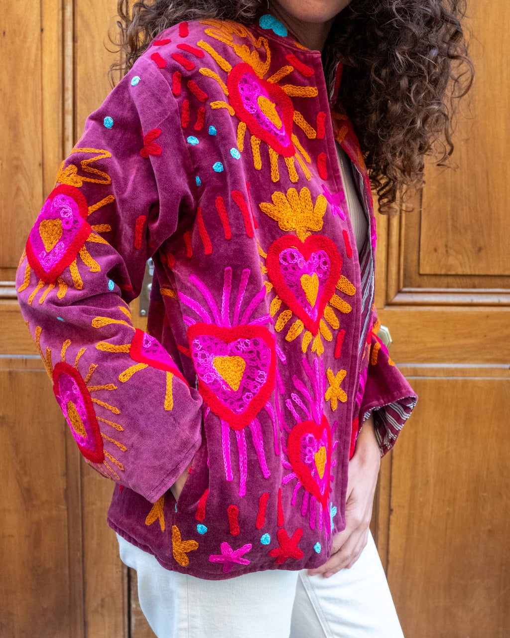 Veste brodée velours bordeaux "ex-voto"