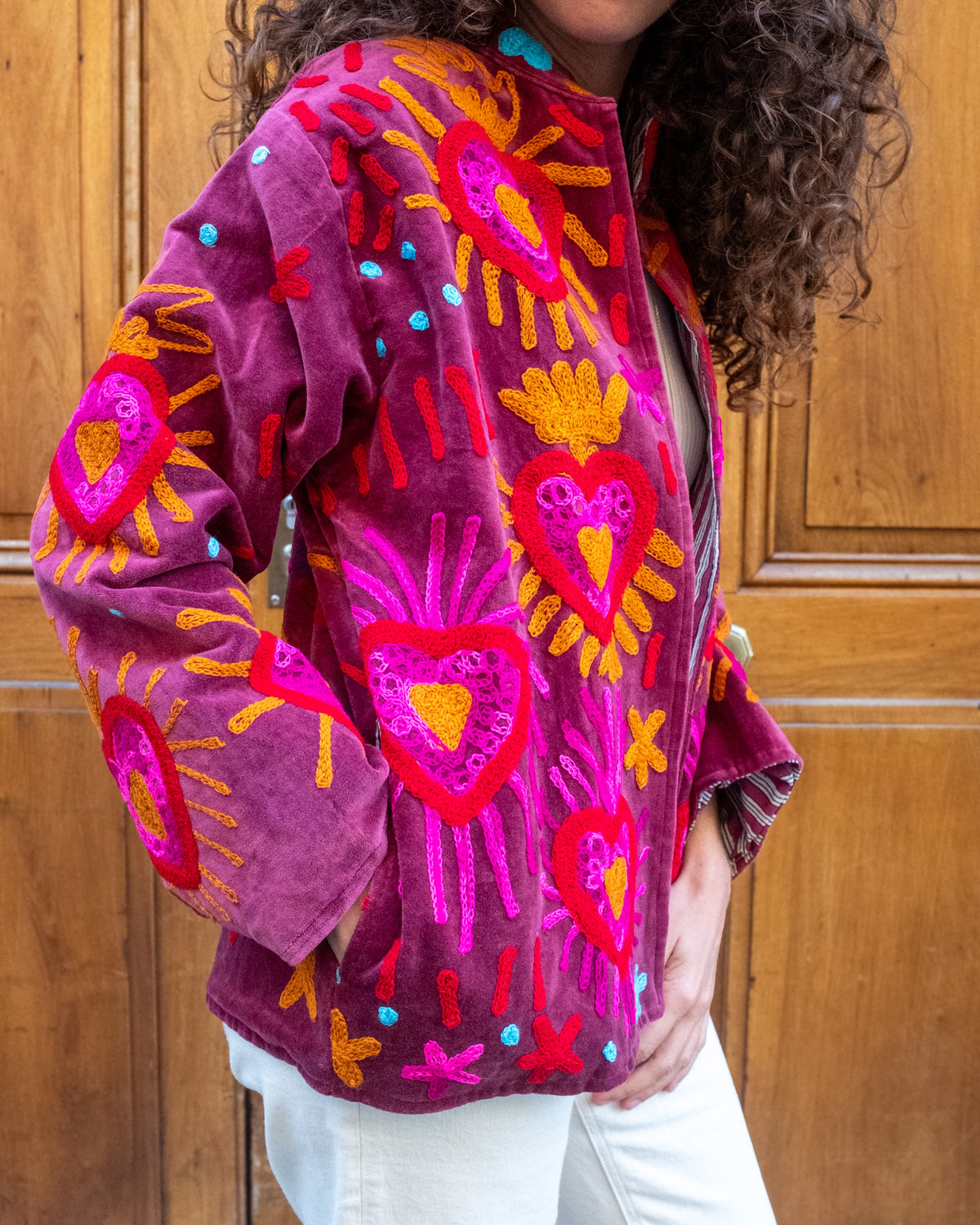 Veste brodée velours bordeaux "ex-voto"