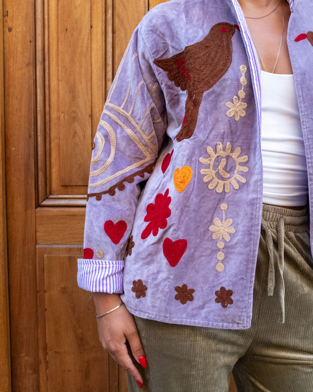 Veste brodée velours mauve