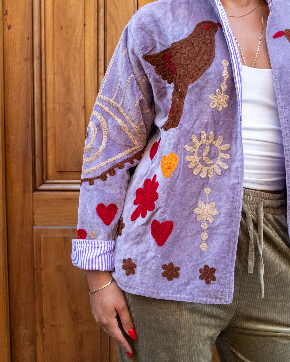 Veste brodée velours mauve