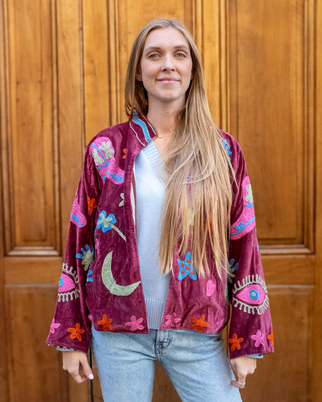 Veste velours brodées bordeaux serpent