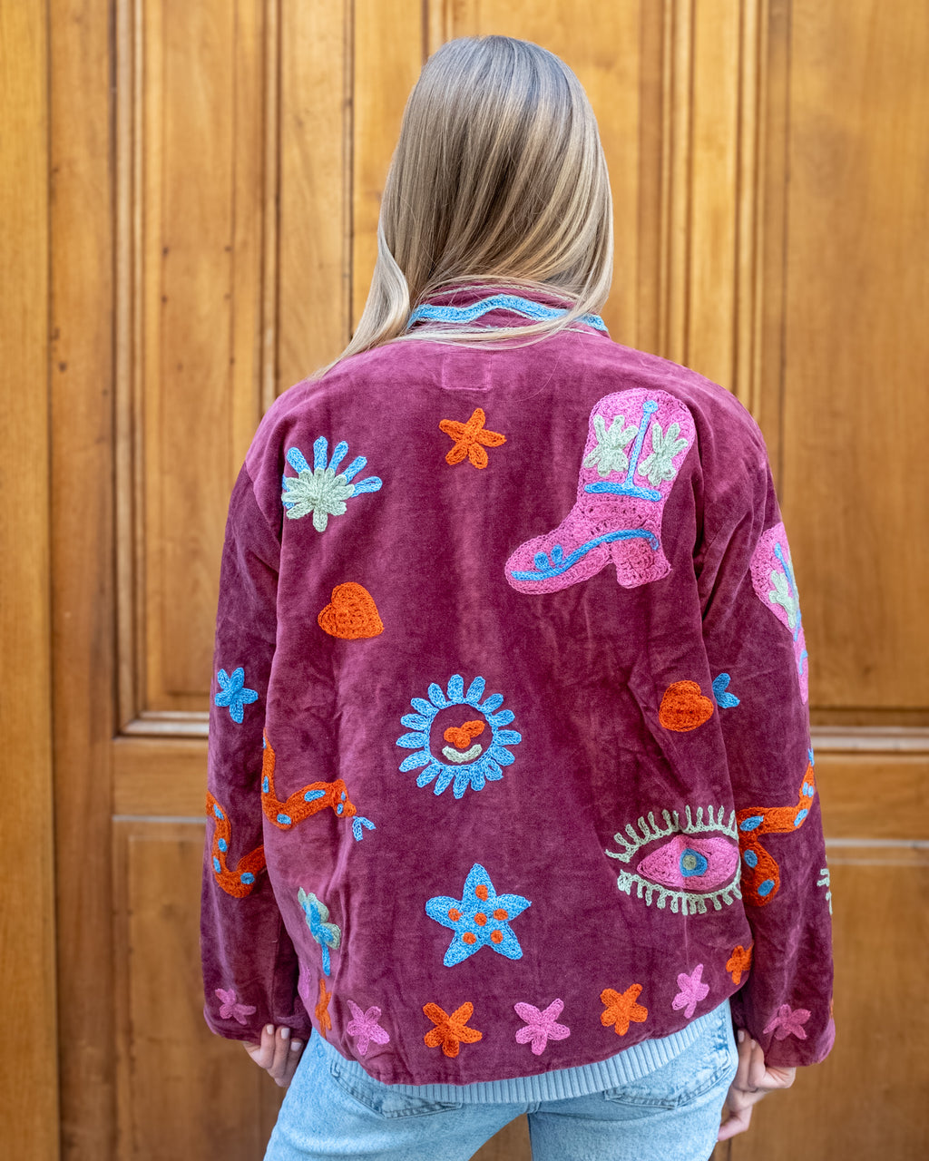 Veste velours brodées bordeaux serpent
