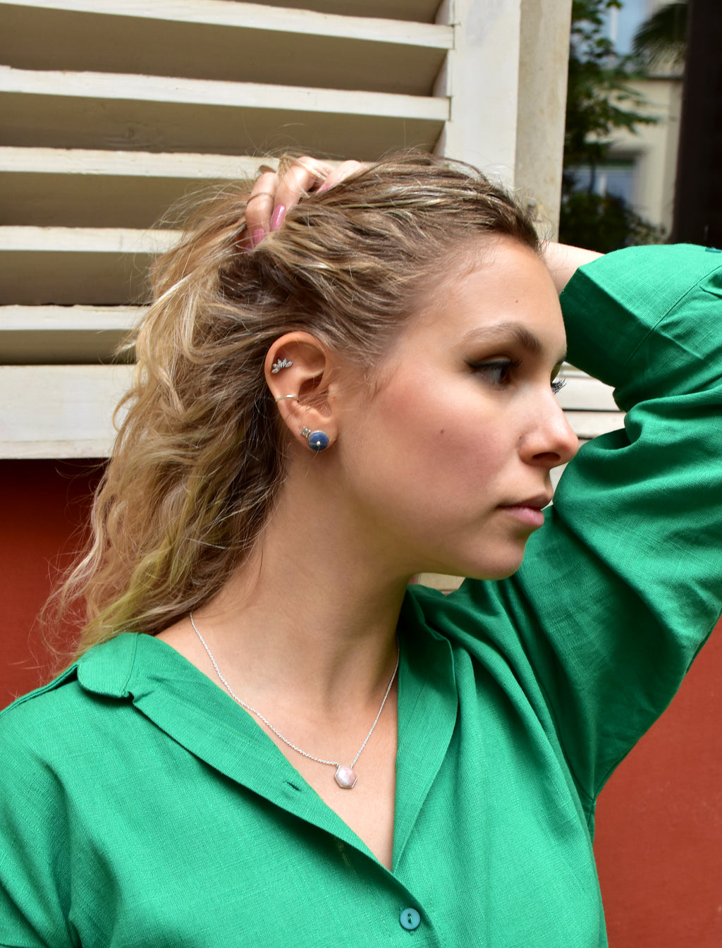 Boucles d'oreilles saphir bleu argent brut clous - Jolly Jungle