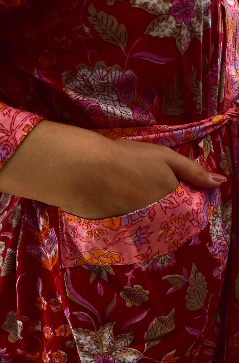 Kimono court Rouge Fleurs - Jolly Jungle
