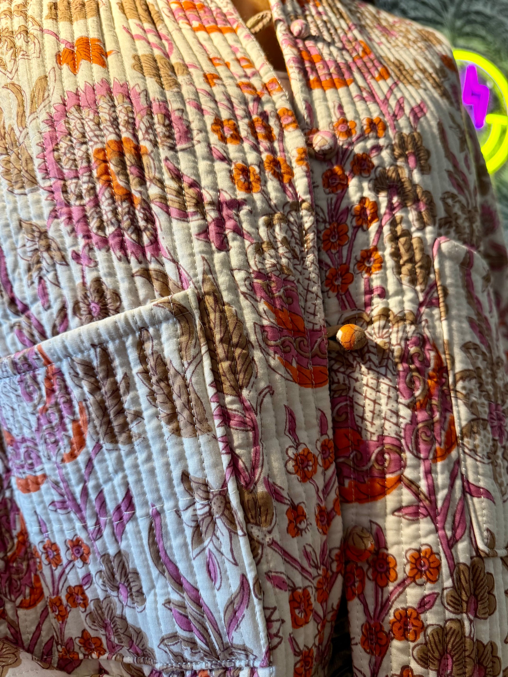 Veste Naya Blanche Fleurs Voilettes (Réversible)