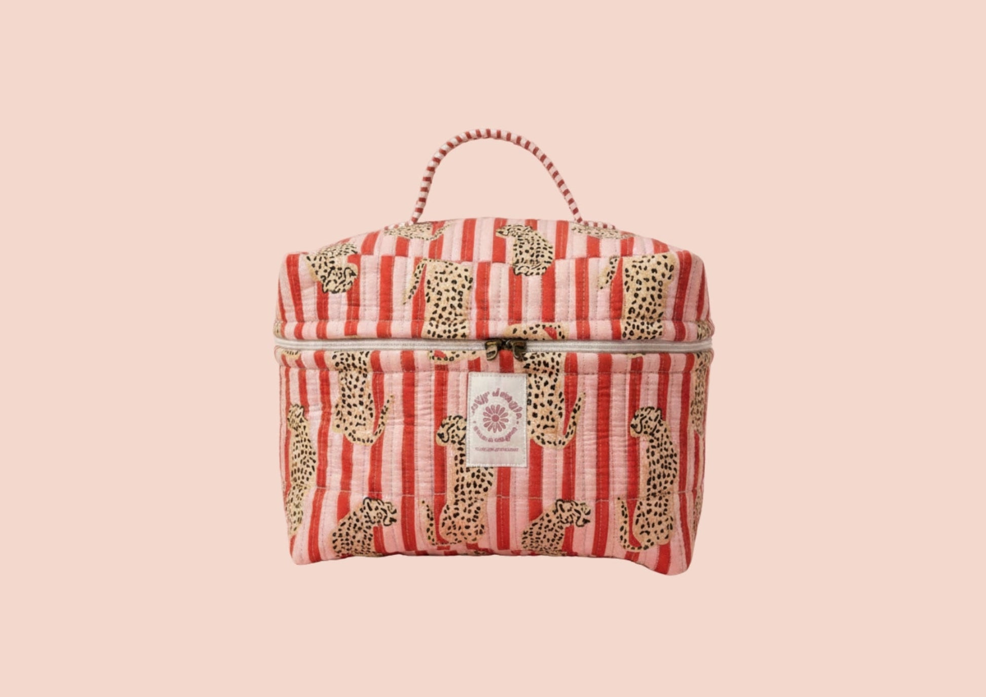 Grande Trousse rayures rouges et roses tigre