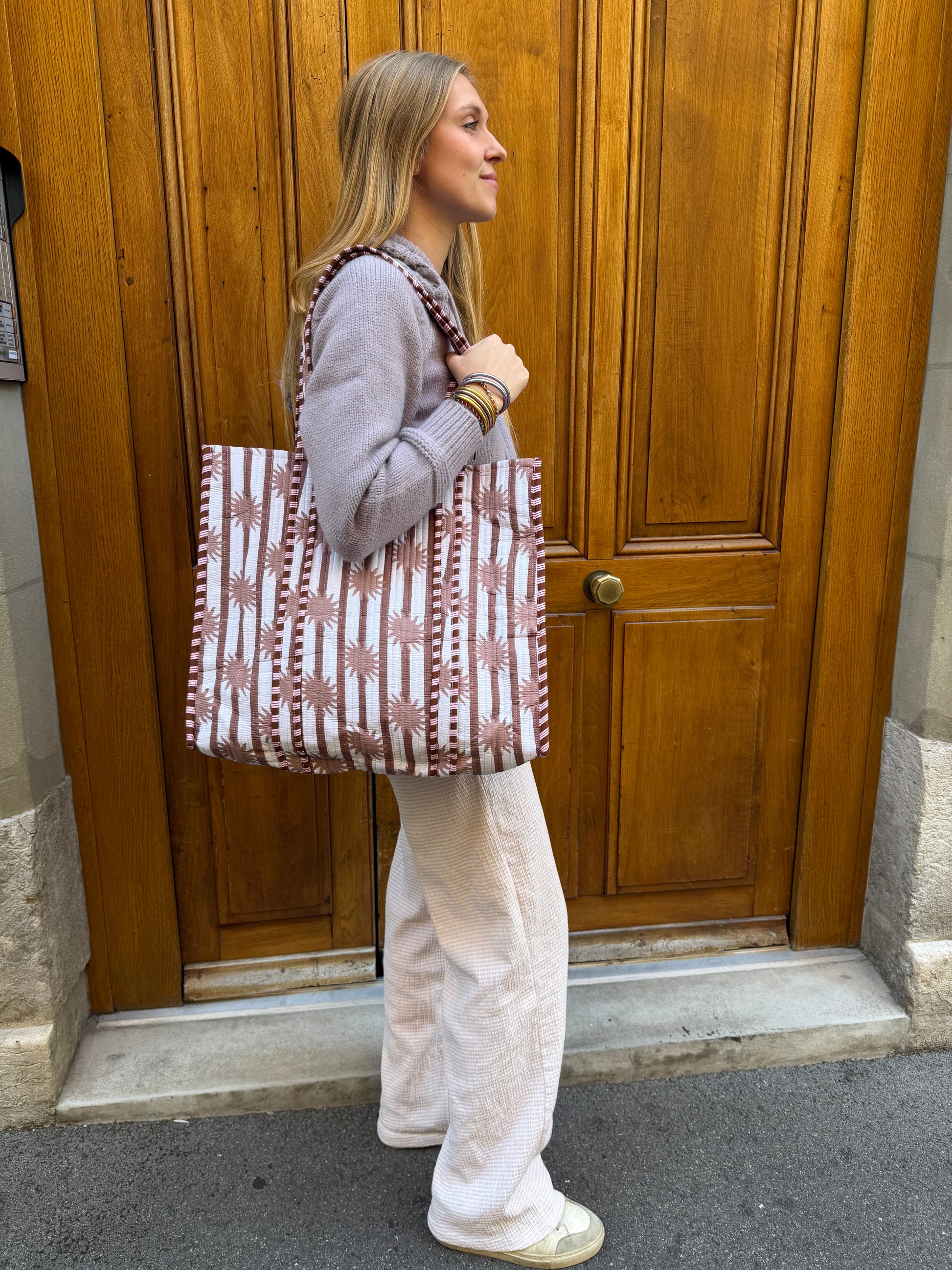 Sac Tote Rayé Soleil beige