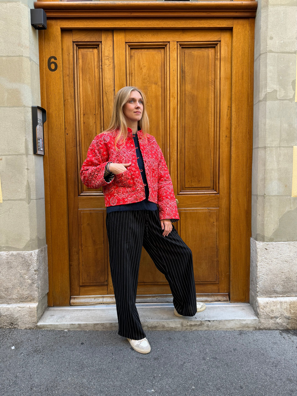 Veste Naya Bandana rouge rayé petits coeurs (Réversible)
