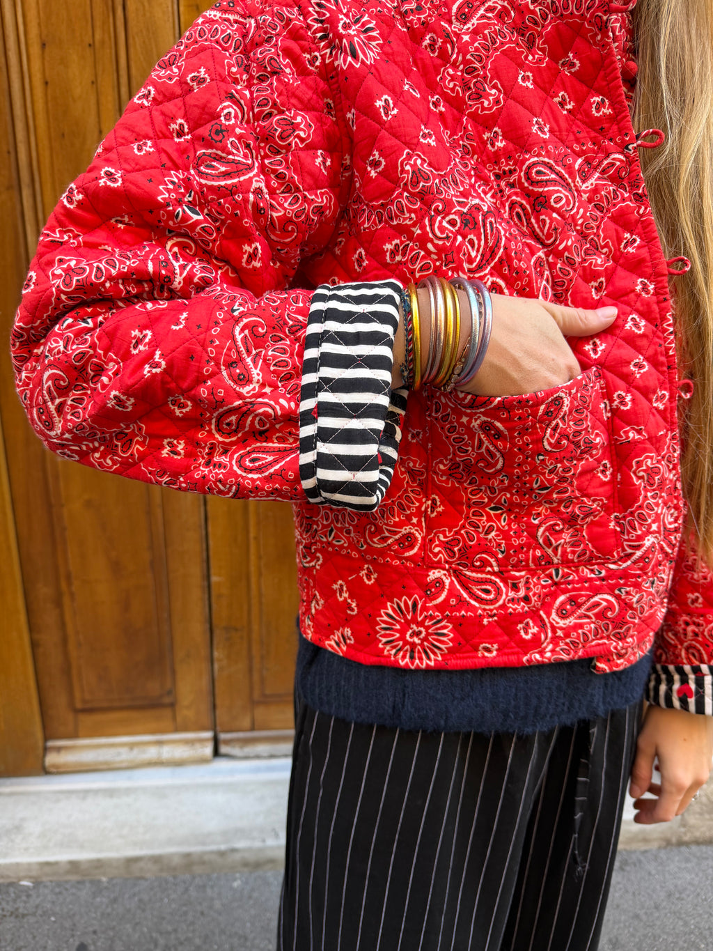 Veste Naya Bandana rouge rayé petits coeurs (Réversible)